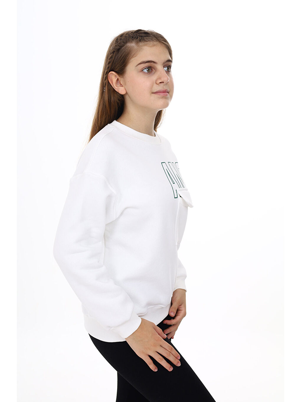 angelos Beyaz Kız Çocuk Cep Detaylı 3 İplik Sweatshirt Px281.1 - 2