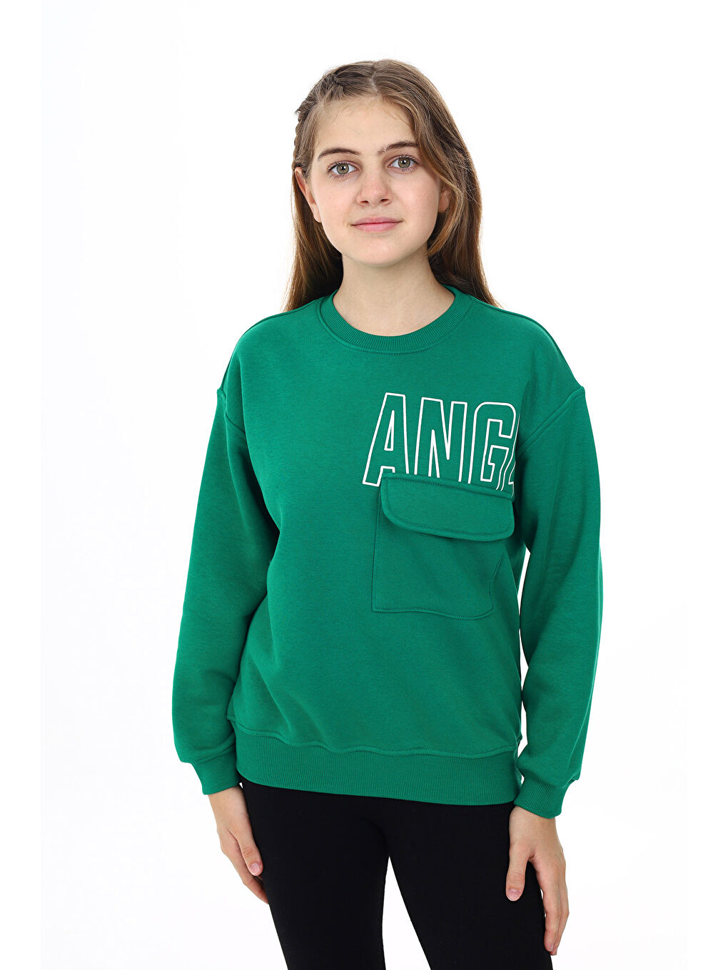 angelos Beyaz Kız Çocuk Cep Detaylı 3 İplik Sweatshirt Px281.1 - 4