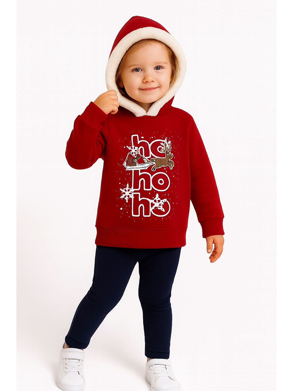 Beyaz Unisex Baskılı Kapüşonlu Sweatshirt-1