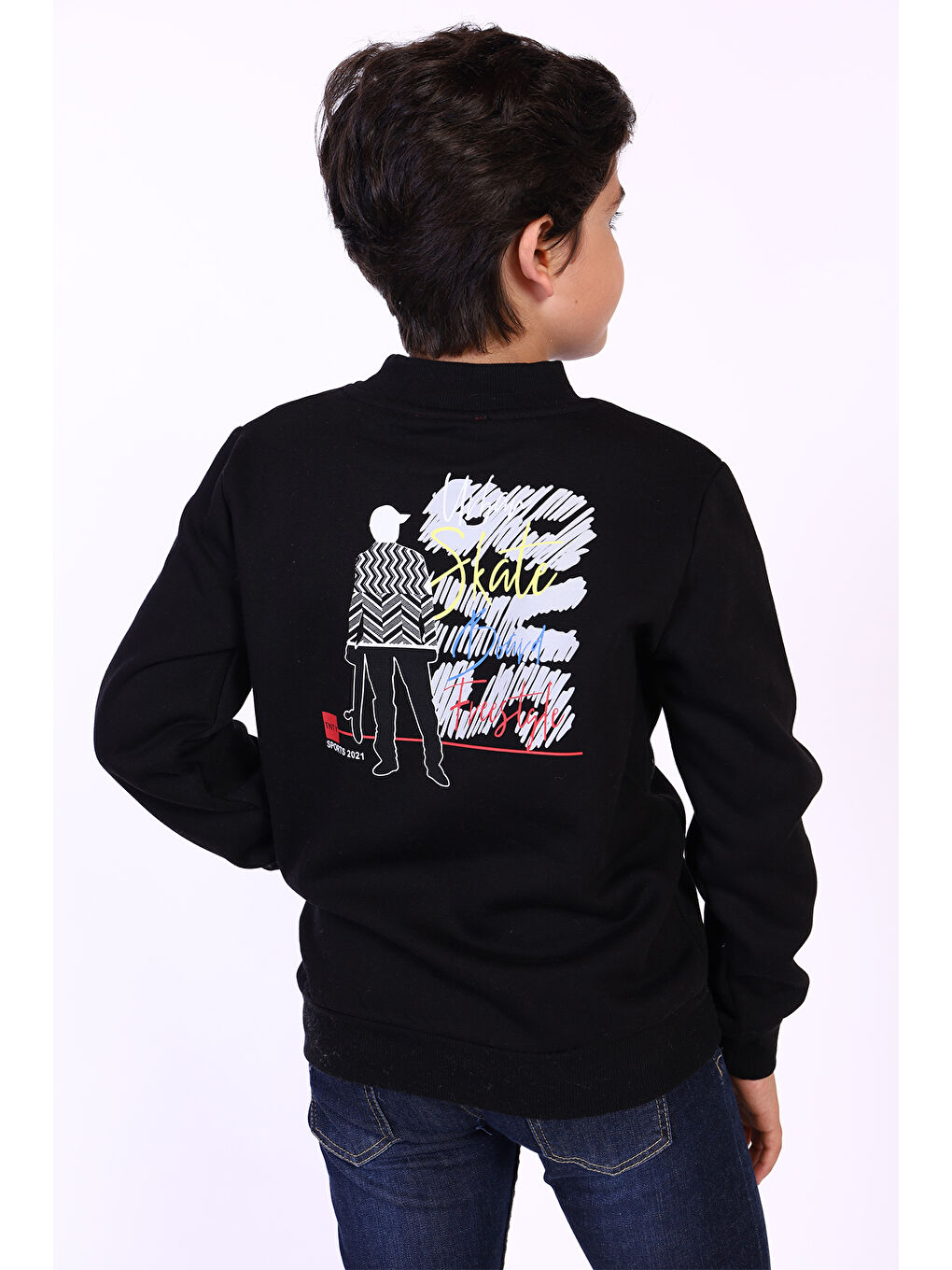 Siyah Erkek Çocuk Kanguru Cepli Baskılı Sweatshirt-1