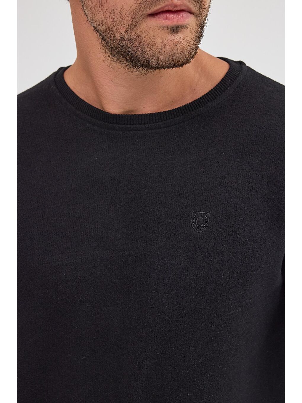 Erkek Siyah Standart Fit Normal Kesim Pamuklu Basic Bisiklet Yaka Sweatshirt MTLCE113-Siyah-5