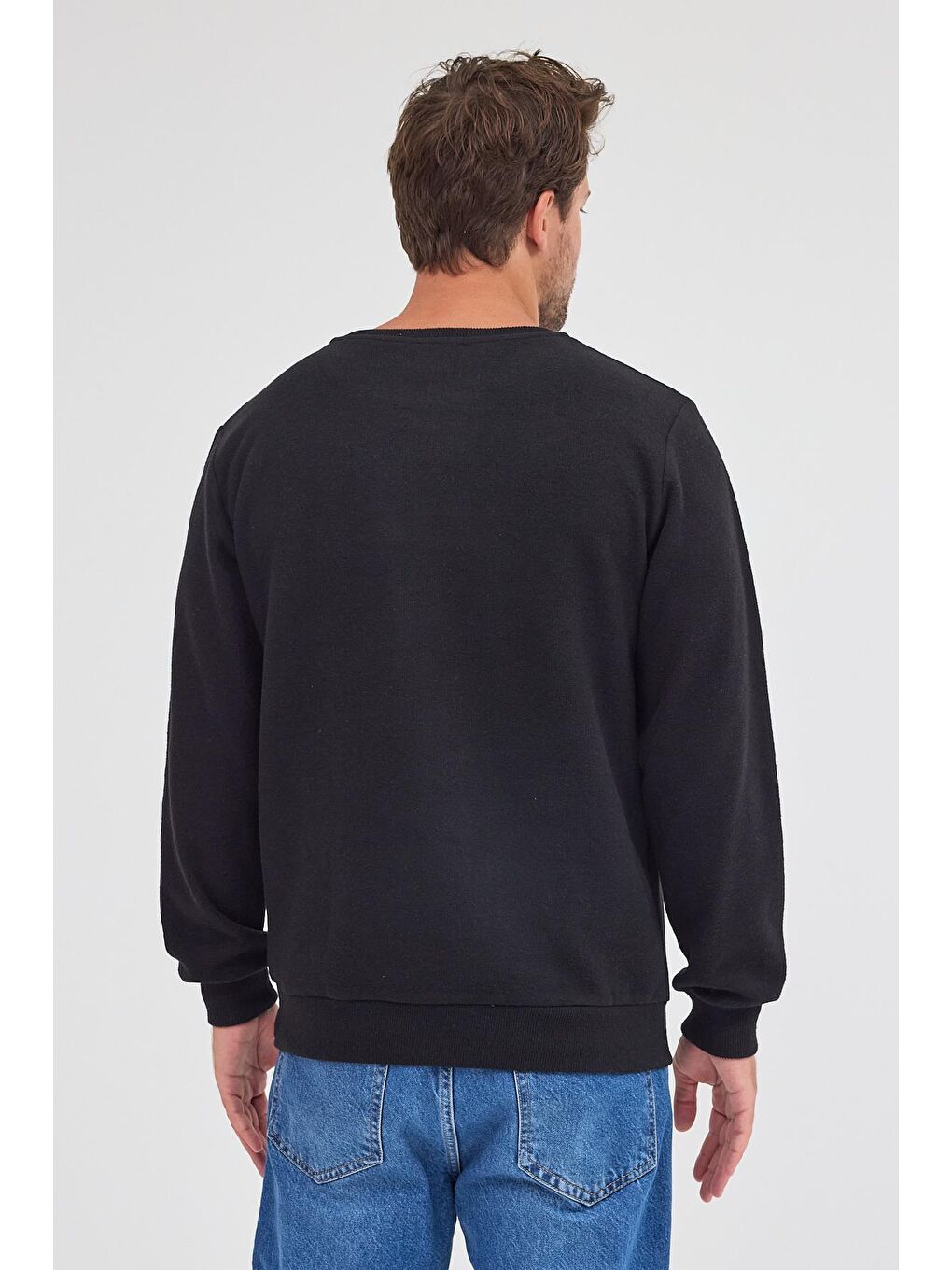 Erkek Siyah Standart Fit Normal Kesim Pamuklu Basic Bisiklet Yaka Sweatshirt MTLCE113-Siyah-6