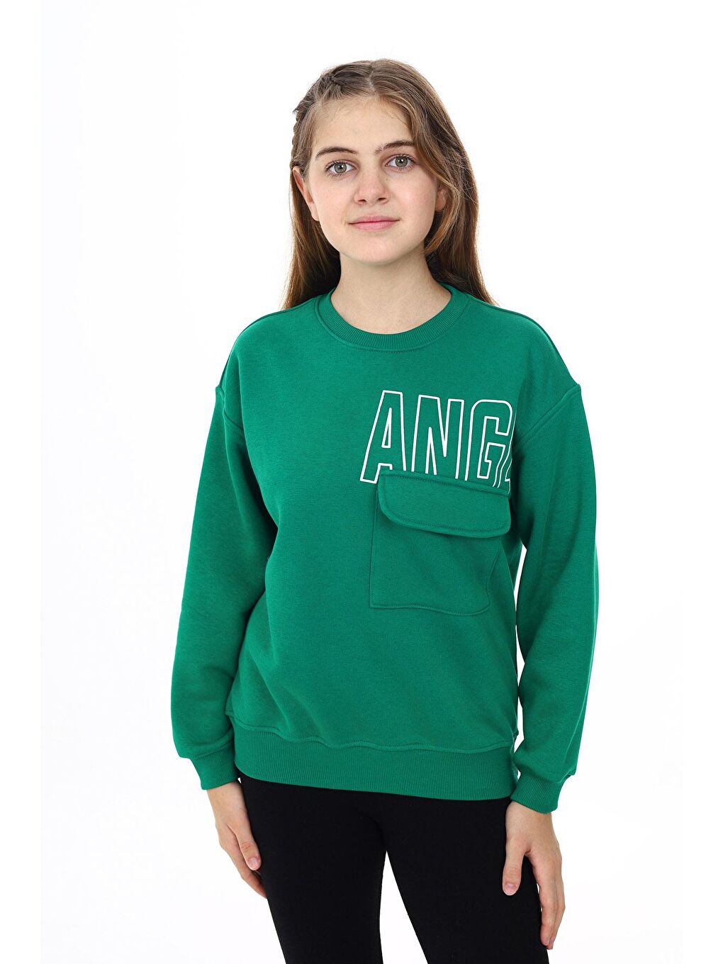 angelos Mor Kız Çocuk Cep Detaylı 3 İplik Sweatshirt Px281 - 4