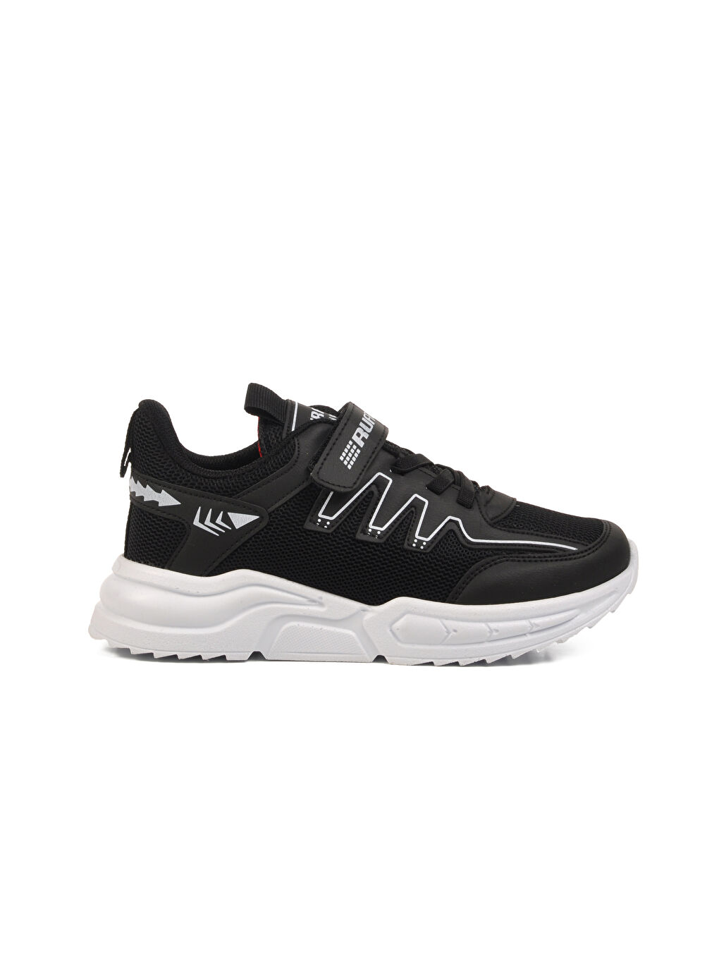 Siyah Beyaz Cırtlı Fileli Hafif Unisex Çocuk Spor Ayakkabı 2320 F