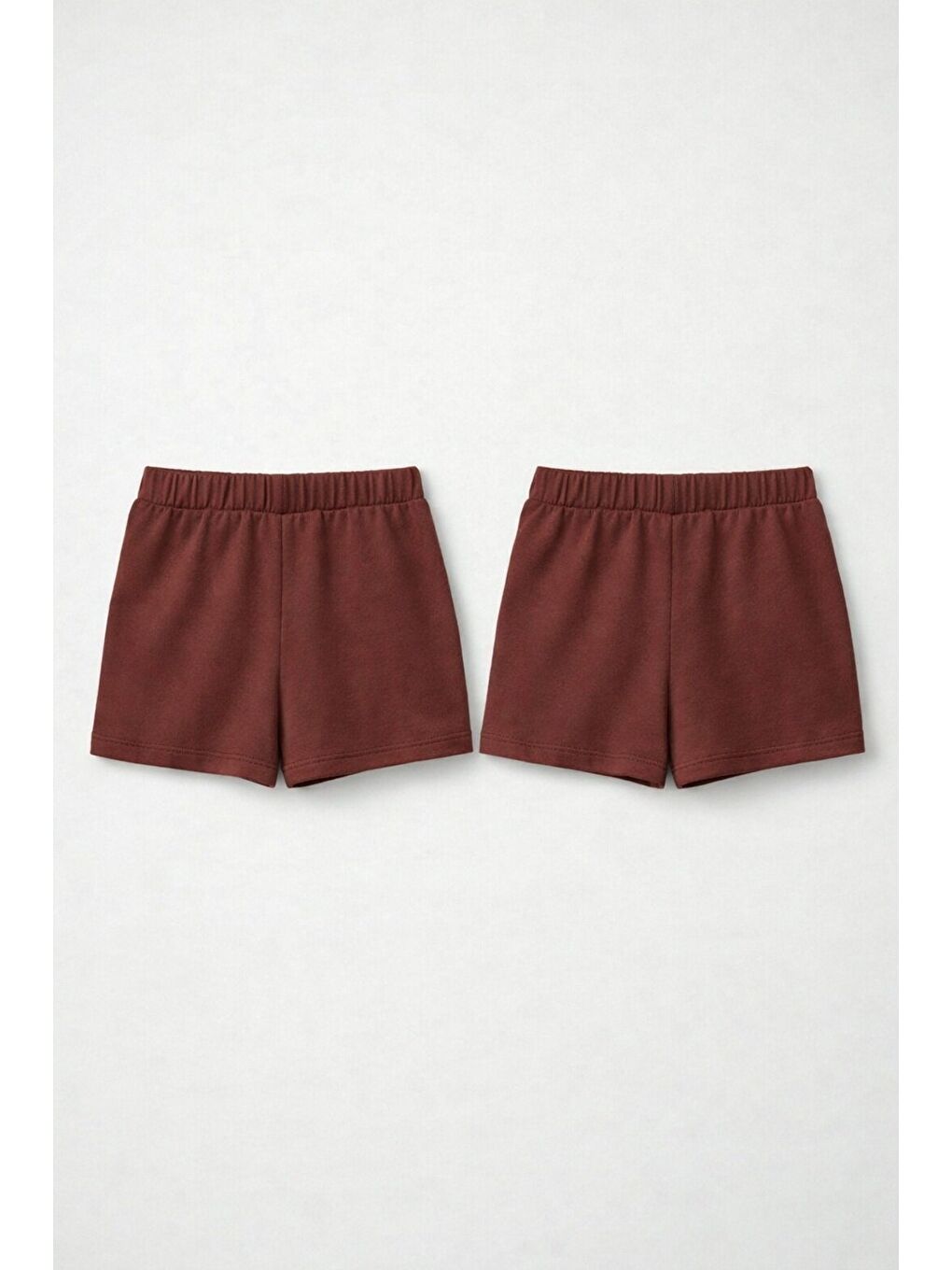 Kahverengi 2li Set Genç Kız Beli Lastikli Basic Pamuklu Şort