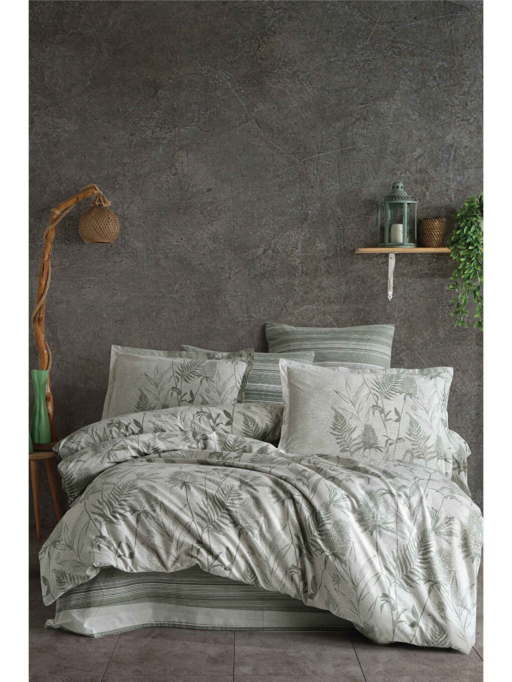 Yeşil %100 Pamuk Nevresim Takımı Çift Kişilik Tuva-1