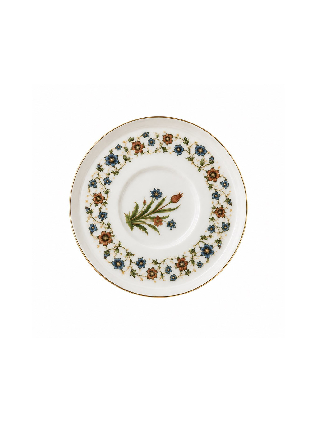 Karışık Porselen Lalezar Altın Yaldızlı Çay Tabağı 12cm Taban Çapı 5cm 4 Lü-1