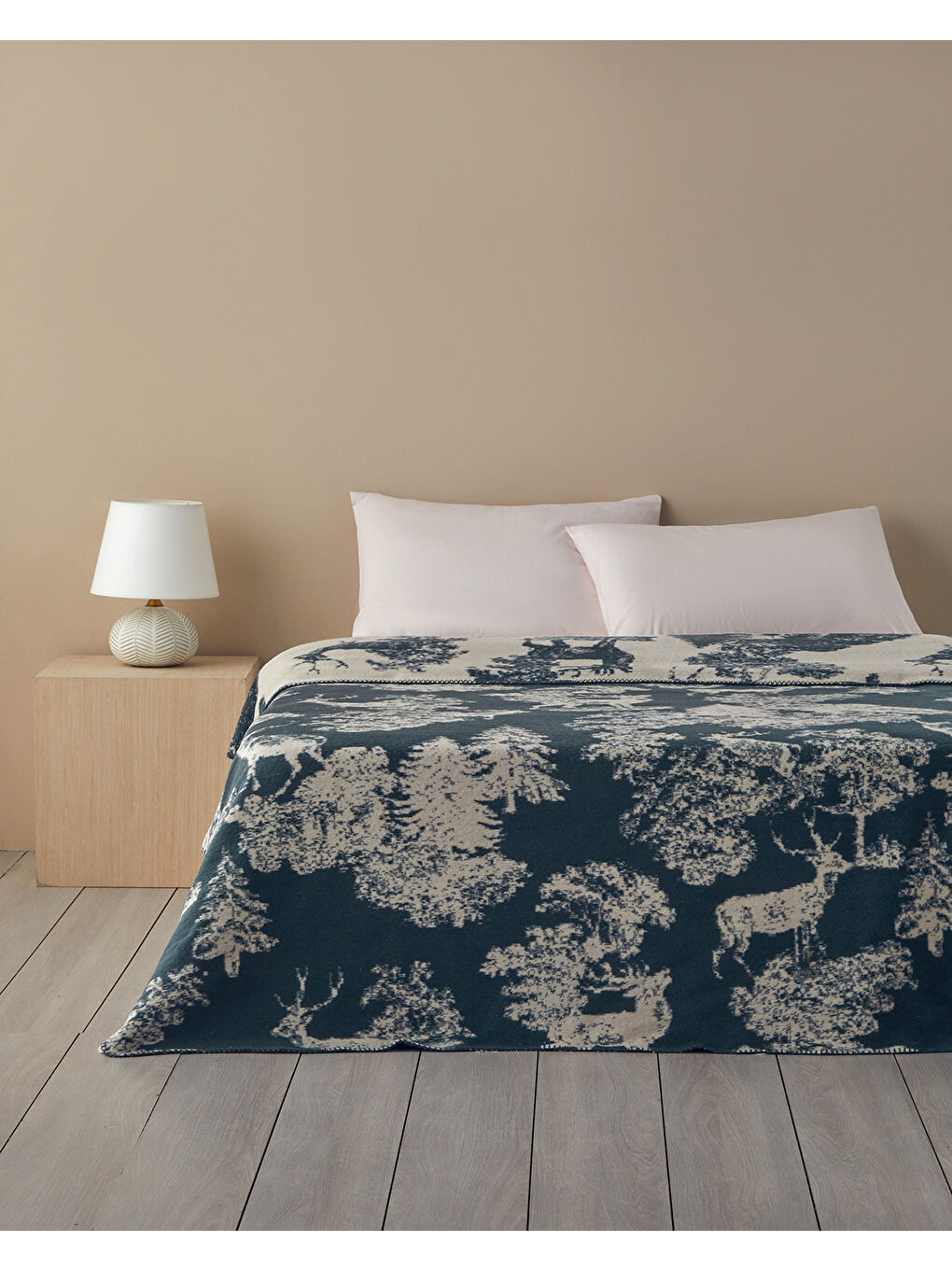 Forest toile Pamuklu King Size Battaniye 220x240 cm Yeşil-1