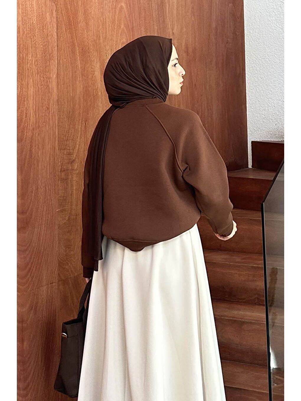 Düşük Omuz Üç İplik Sweatshirt Acı Kahverengi-3