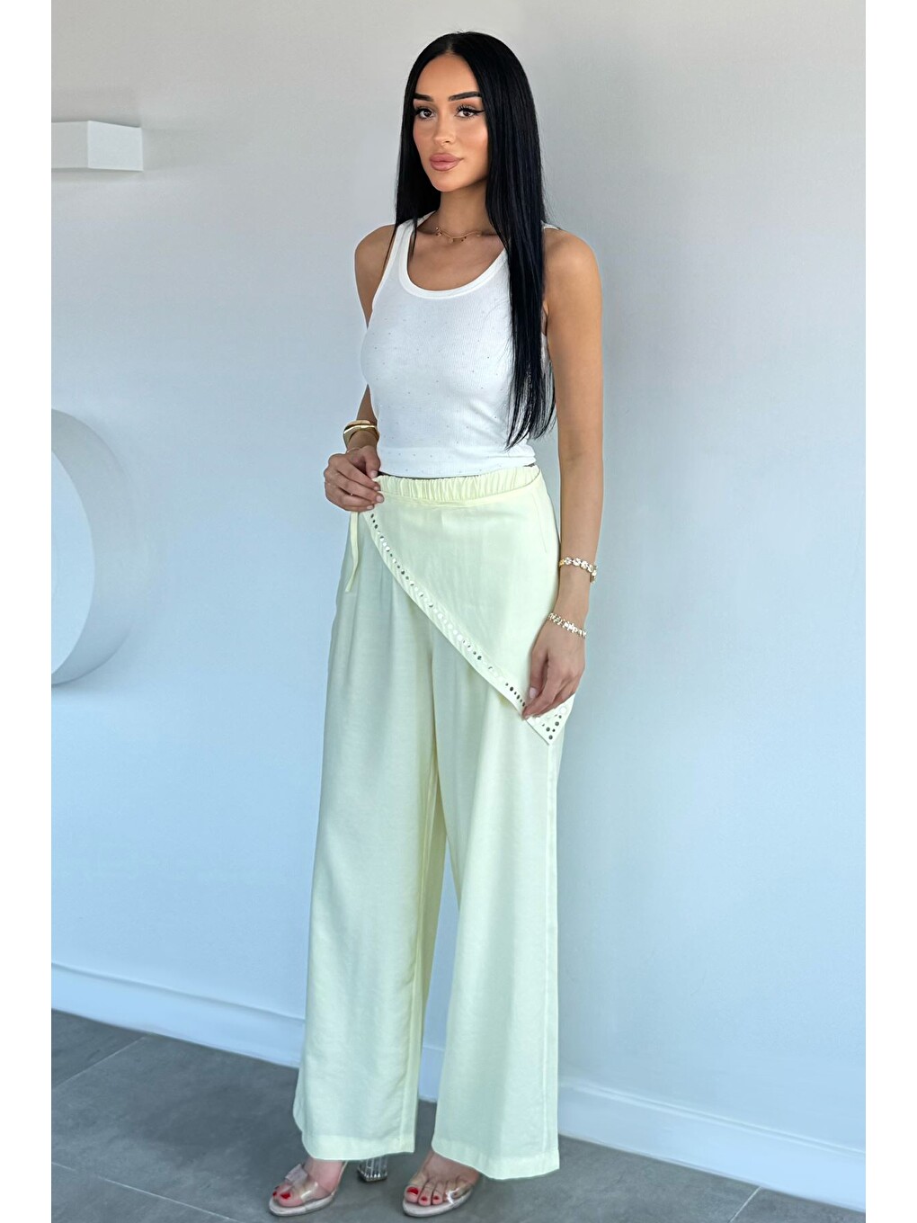 Sarı Bandana Detaylı Bel Lastikli Pantolon-1