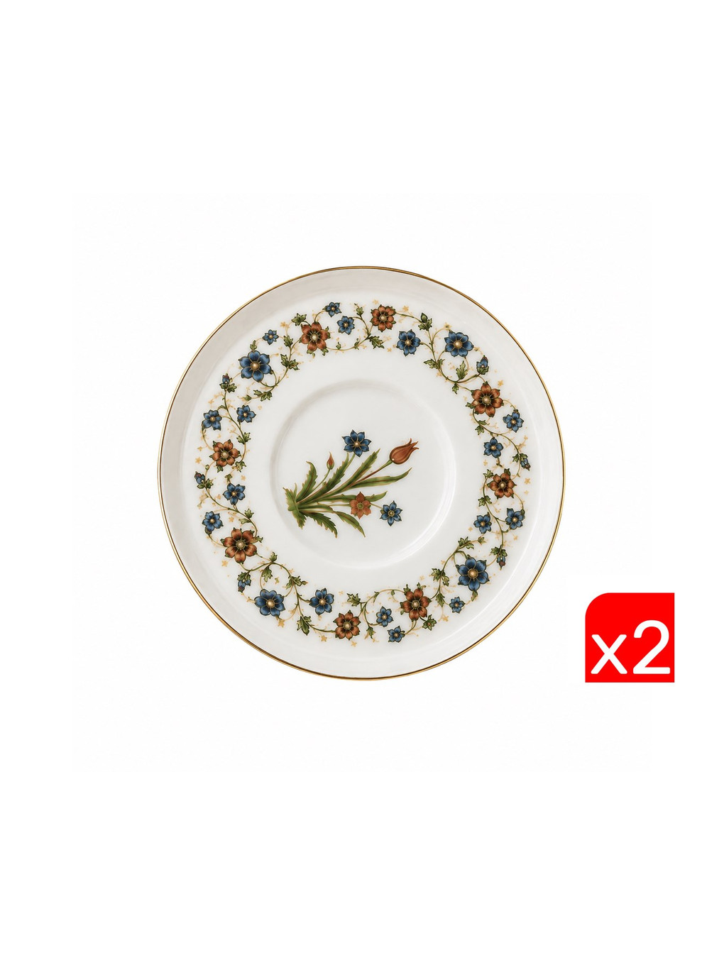 Karışık Porselen Lalezar Altın Yaldızlı Çay Tabağı 12cm Taban Çapı 5cm 2 Li