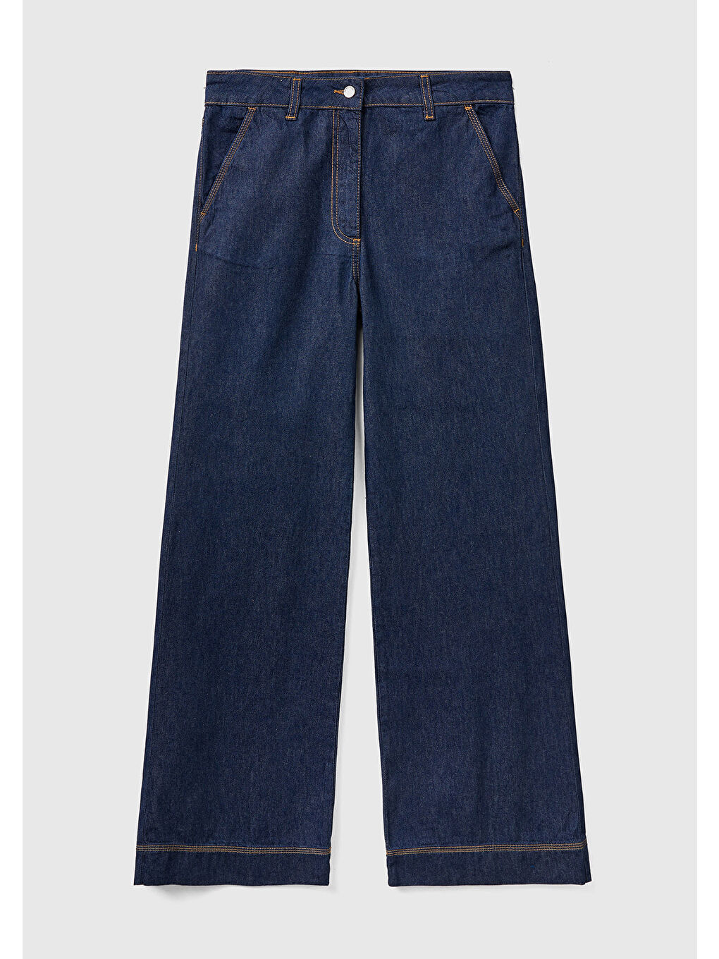 Kadın Mavi Bol Paça Denim Chino Pantolon-1