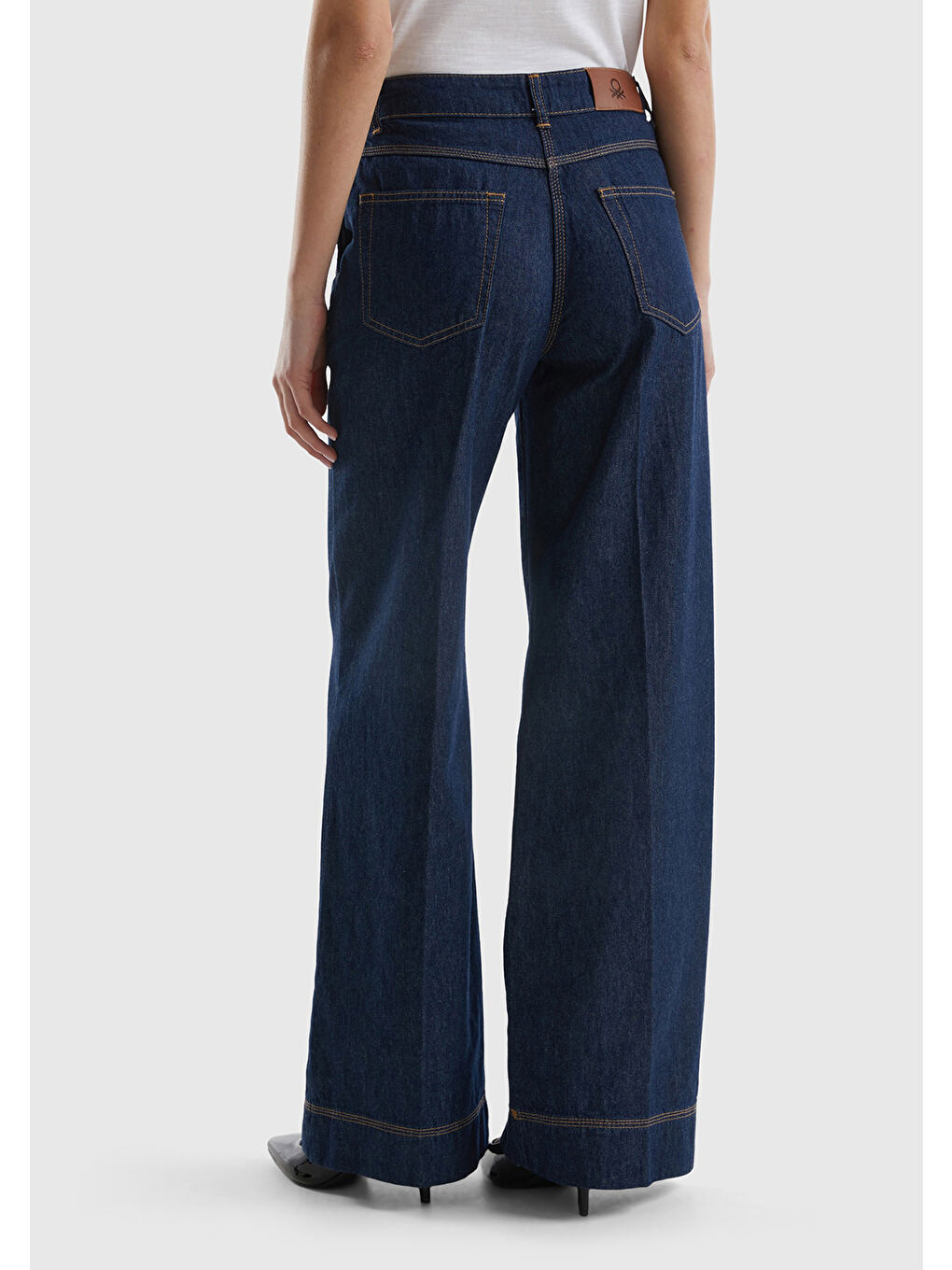 Kadın Mavi Bol Paça Denim Chino Pantolon-2