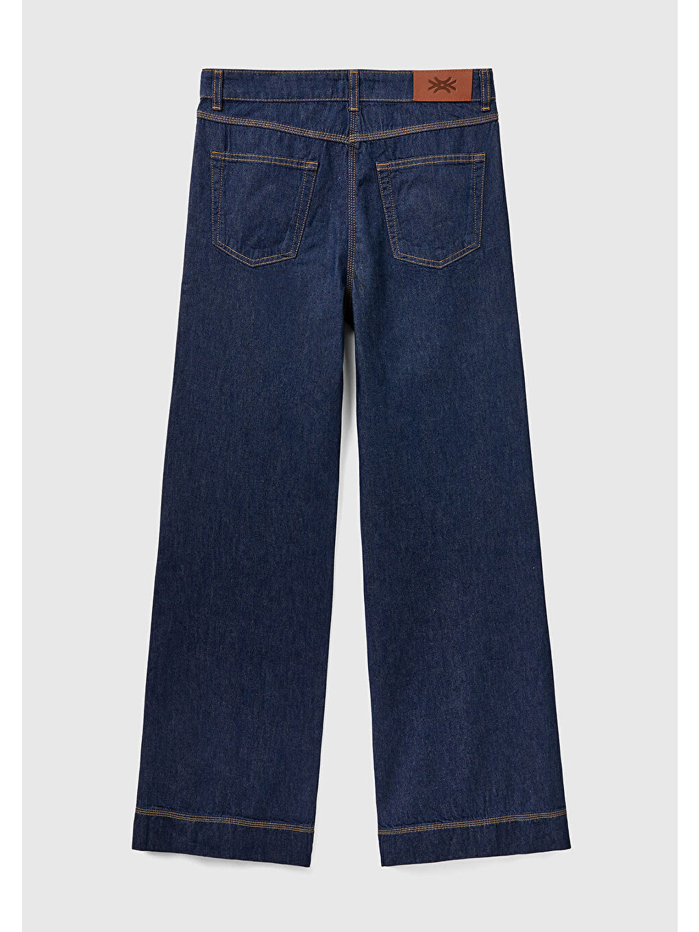 Kadın Mavi Bol Paça Denim Chino Pantolon-3