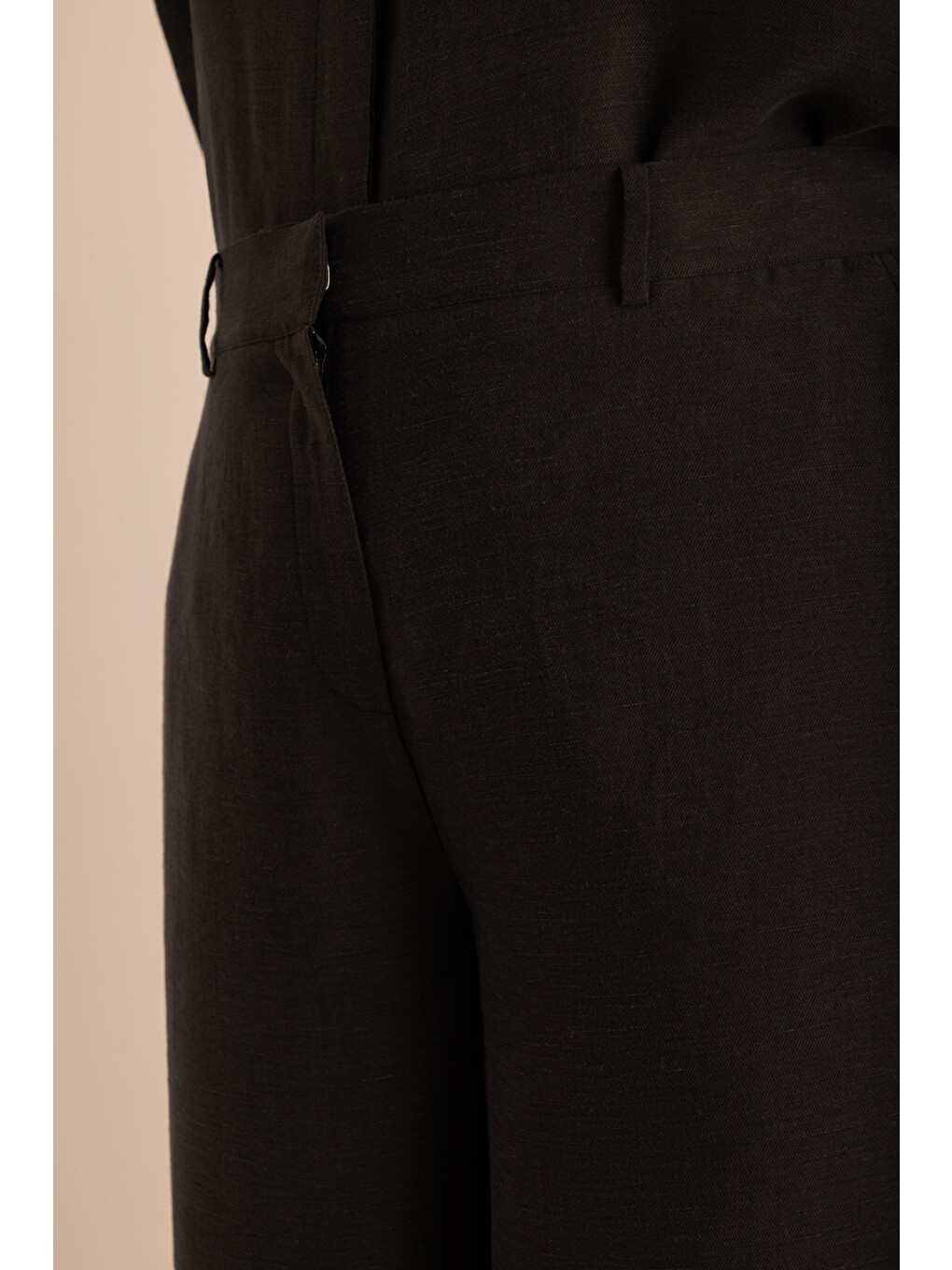 Siyah Beli Lastikli Keten Pantolon-3