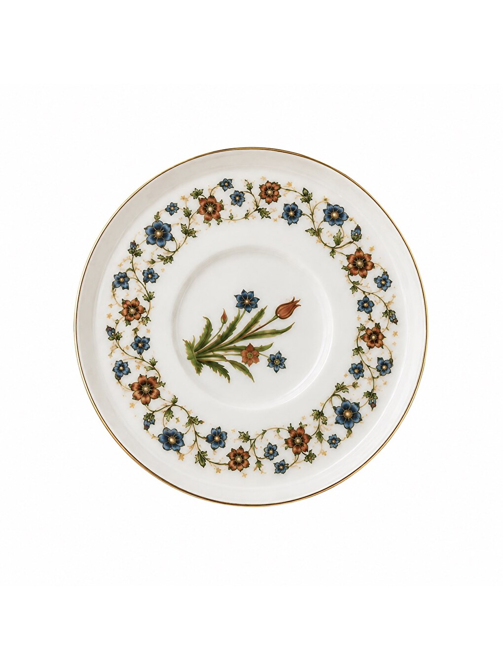 Karışık Porselen Lalezar Altın Yaldızlı Çay Tabağı 12cm Taban Çapı 5cm Tekli