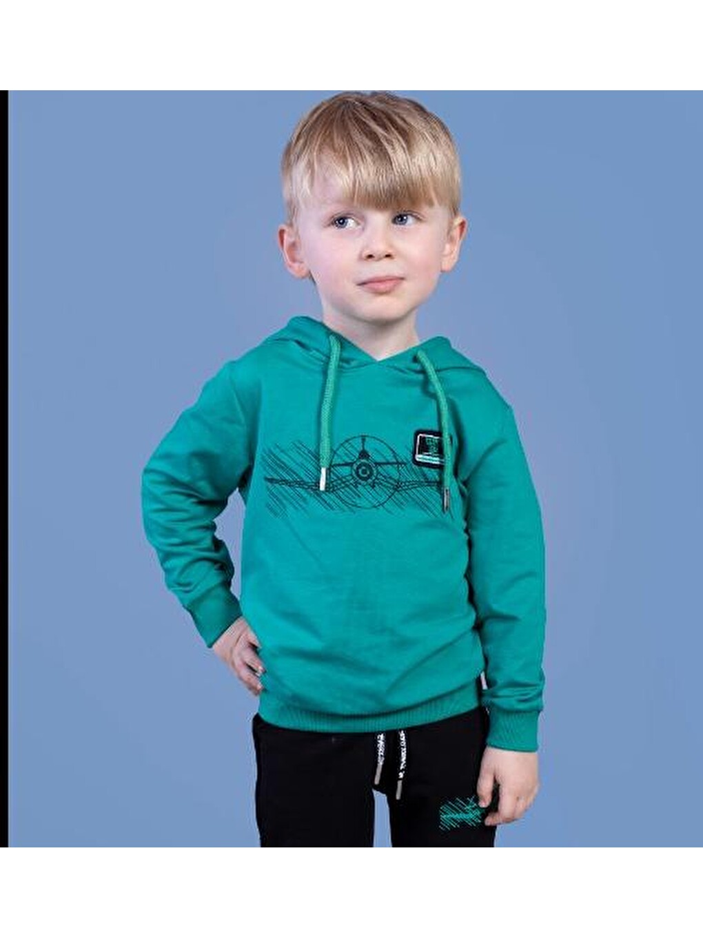 Gri Erkek Çocuk Kapüşonlu Baskılı Sweatshirt
