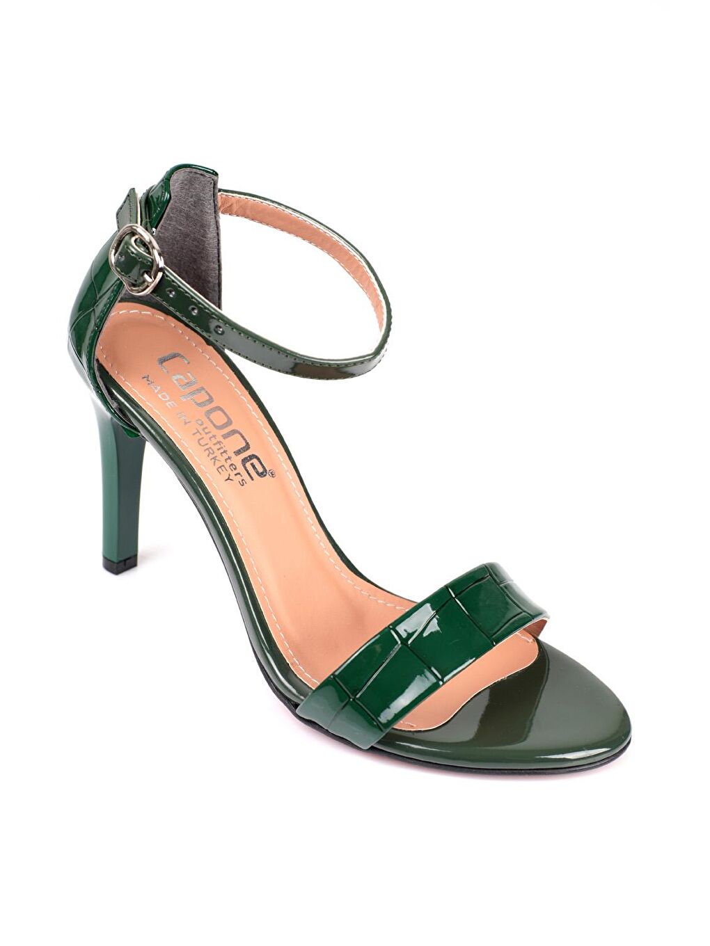 Yeşil Büyük Kroko Desenli Selena Topuklu Bilekten Bağlı Kadın Topuklu Ayakkabı-1
