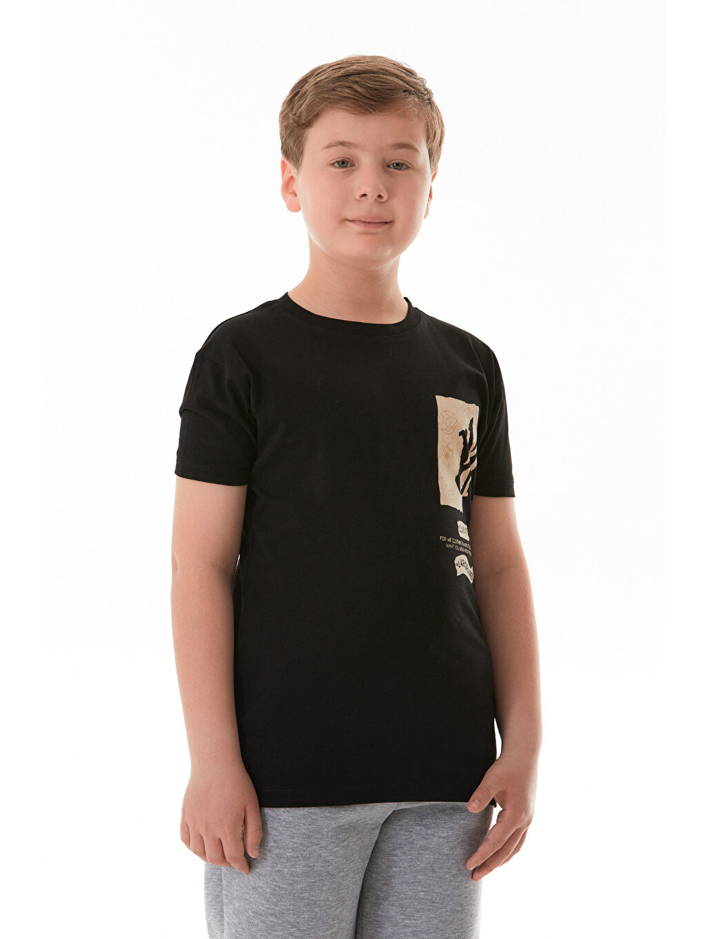 Siyah %100 Pamuk Uzay Baskılı Erkek Çocuk Tişört-1