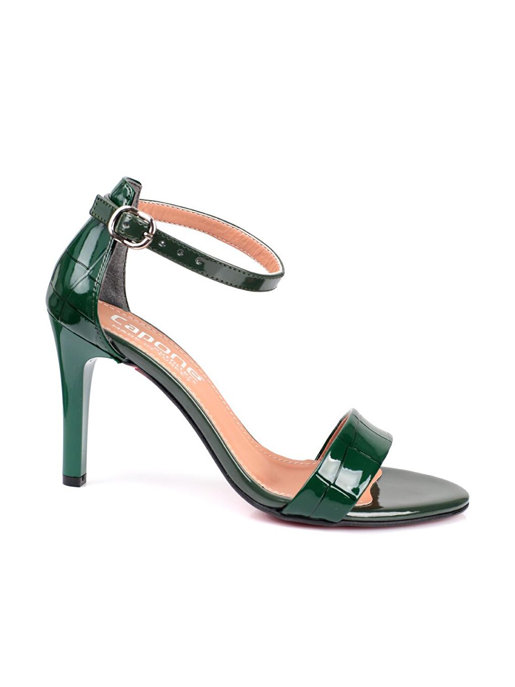 Yeşil Büyük Kroko Desenli Selena Topuklu Bilekten Bağlı Kadın Topuklu Ayakkabı-2