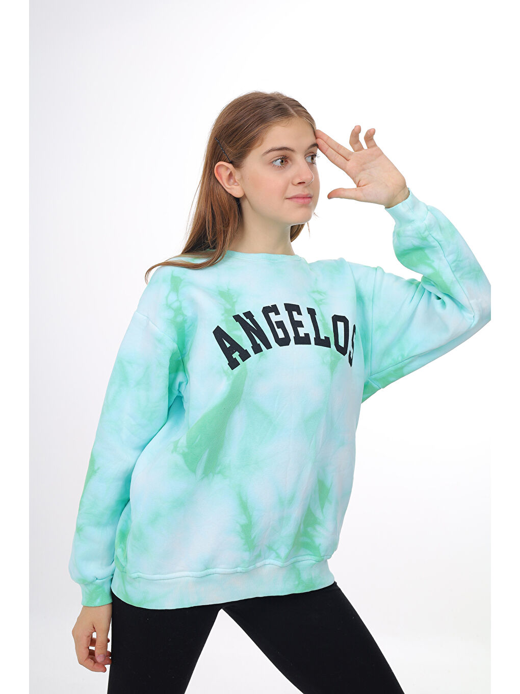 angelos Turkuaz Kız Çocuk Batik Baskılı Sweatshirt px296 - 2