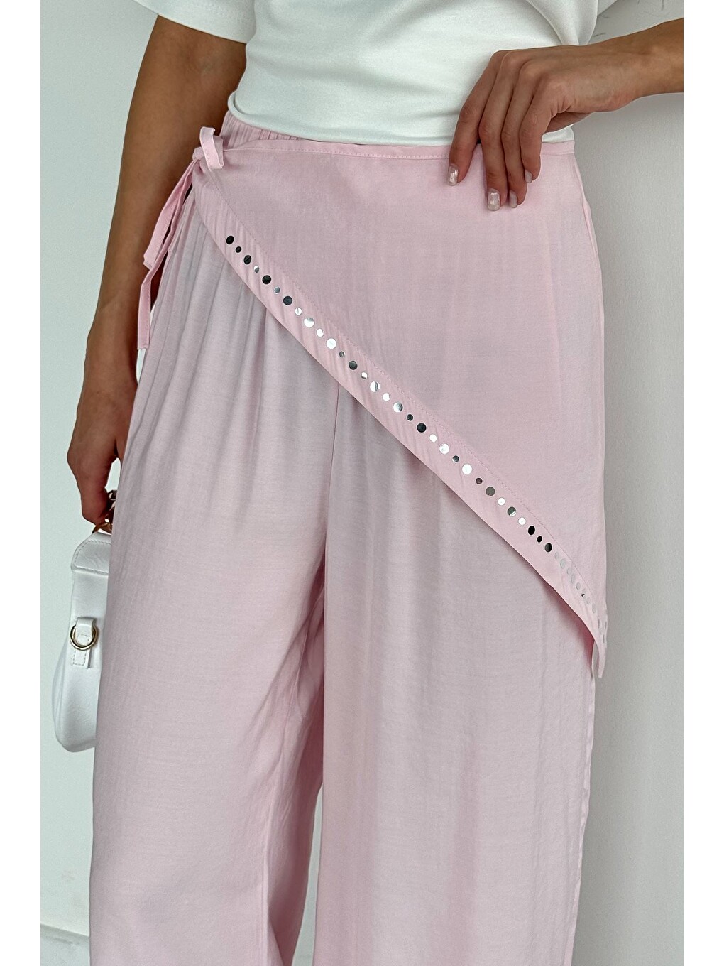 Pembe Bandana Detaylı Bel Lastikli Pantolon-2