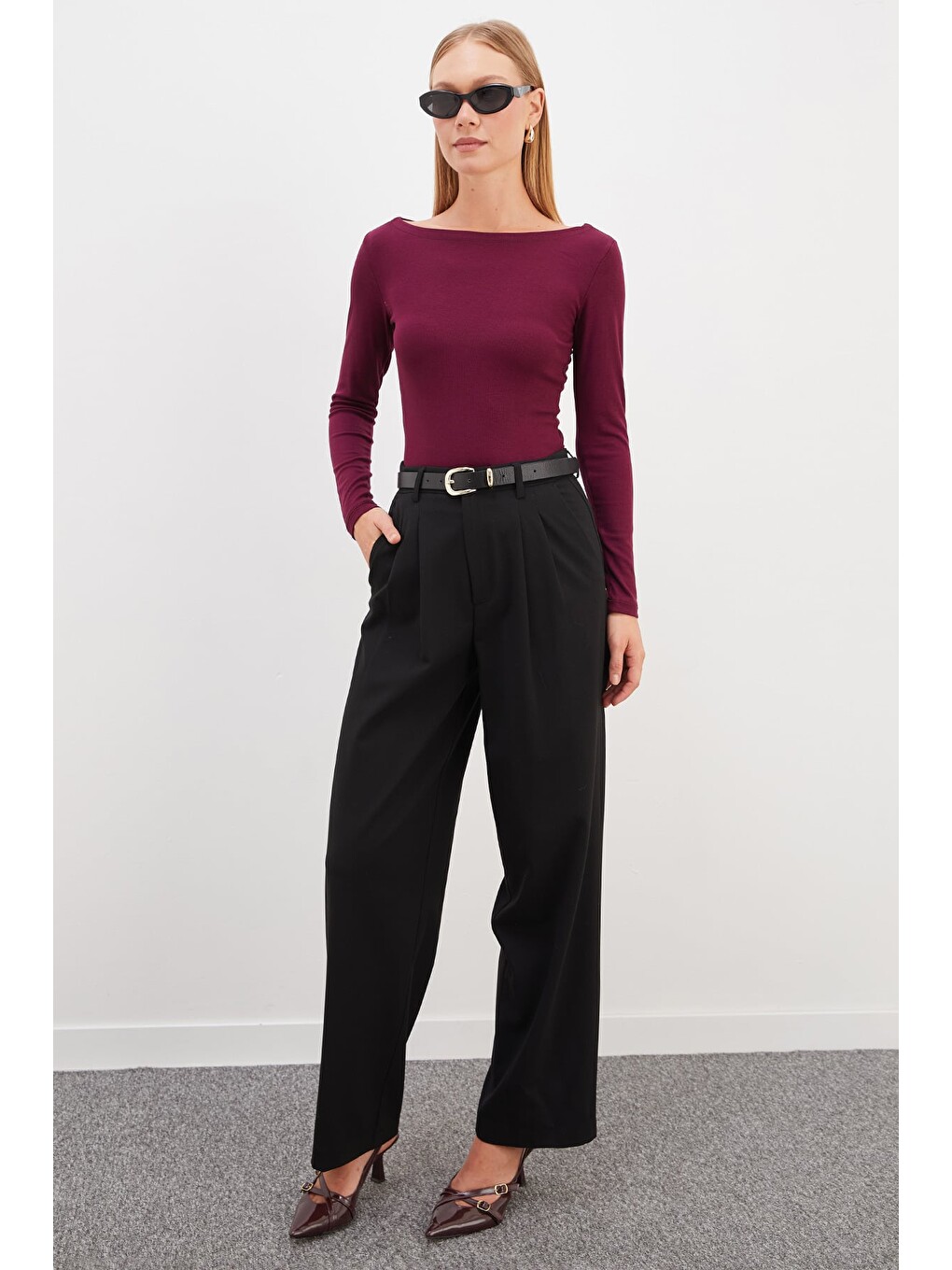 Mürdüm Basic Kayık Yaka Slim Fit Bluz-1