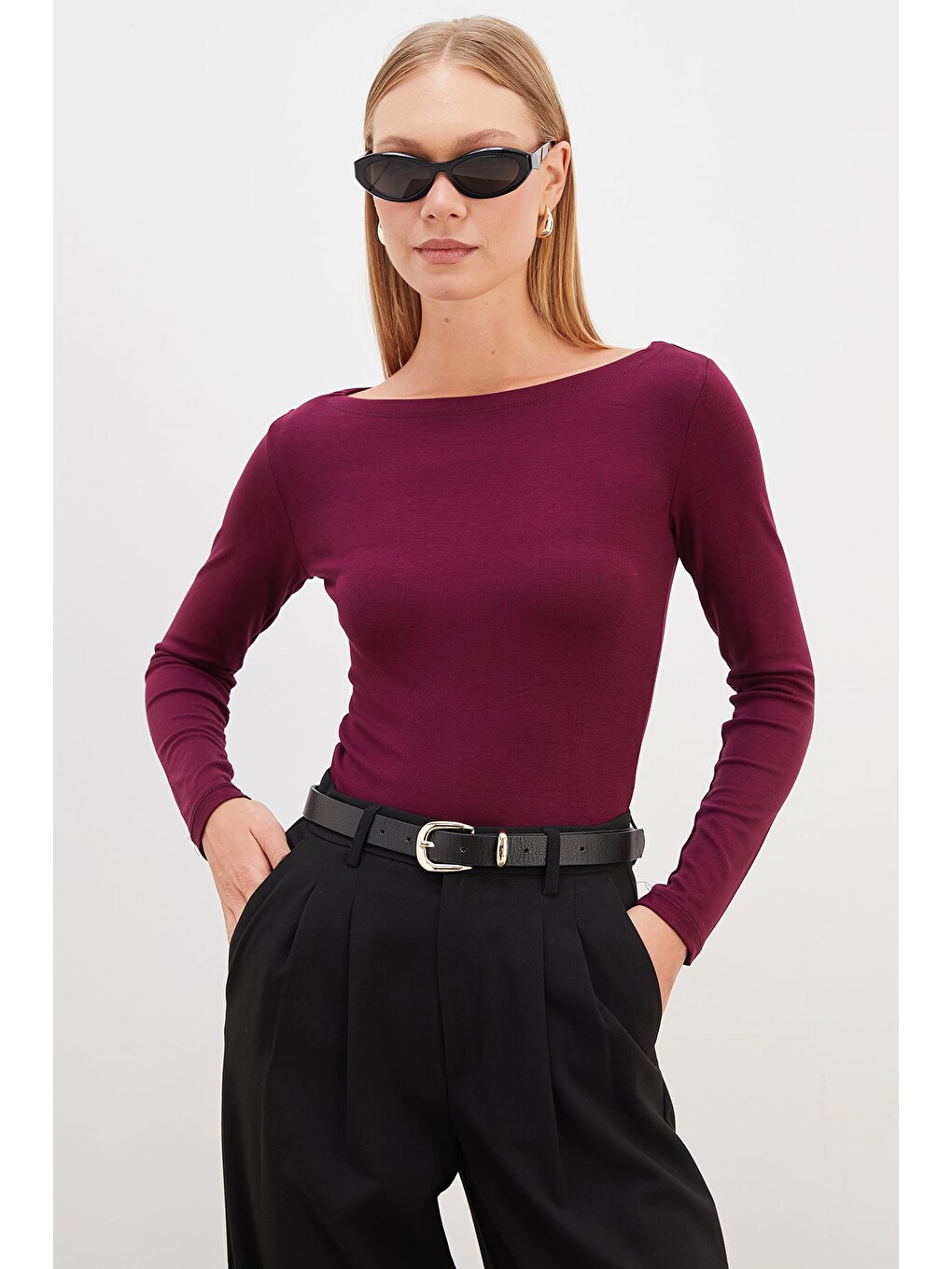Mürdüm Basic Kayık Yaka Slim Fit Bluz-4
