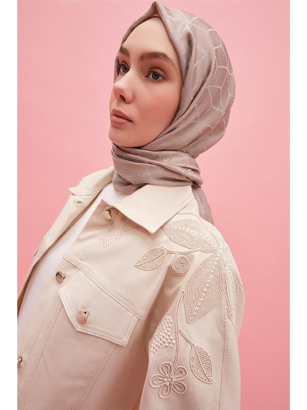 Ekru Nakışlı Natural Denim Ceket 25Y5902 Naturel-2