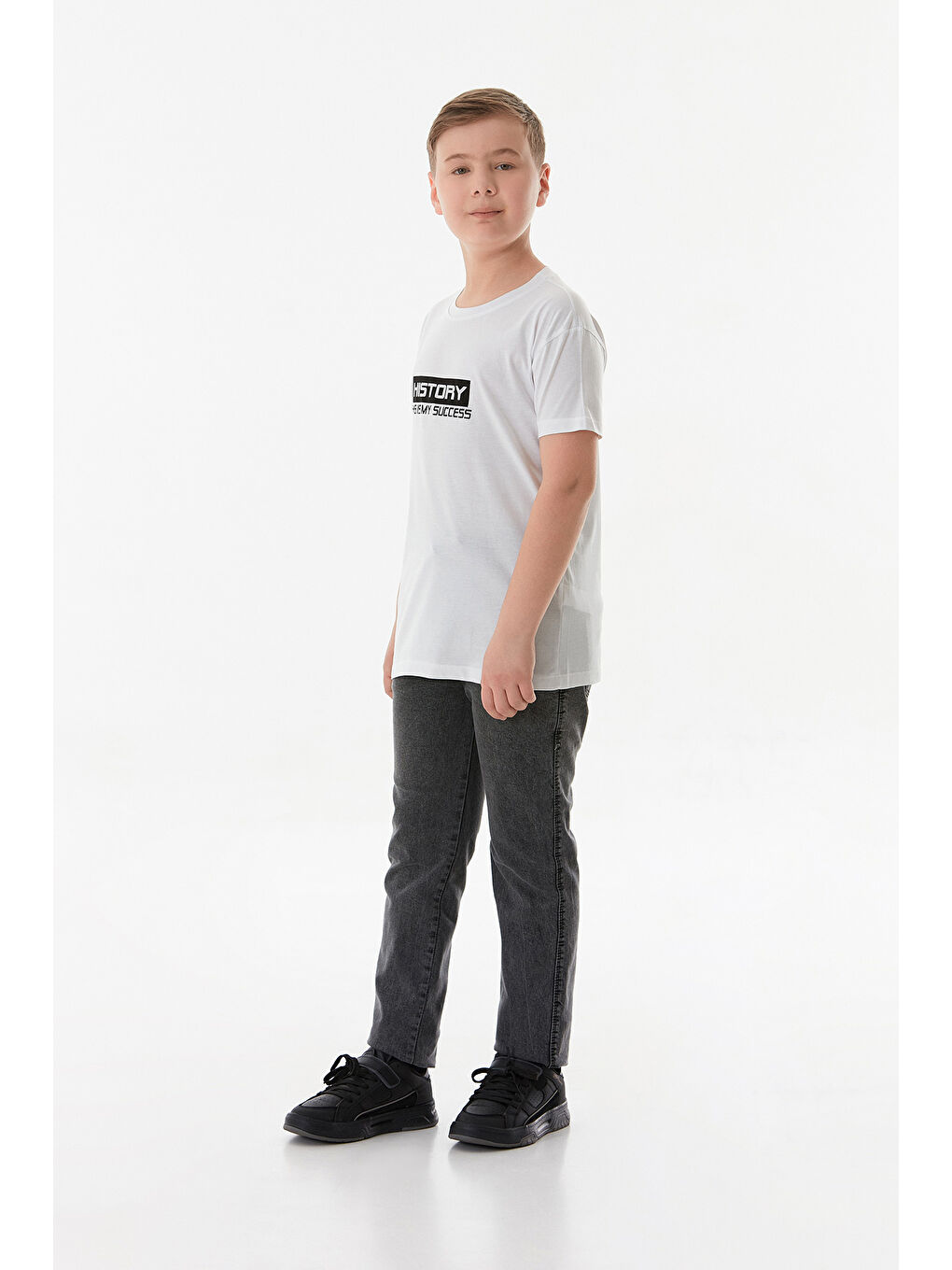 Beyaz History Yazı Baskılı Erkek Çocuk Tişört-1