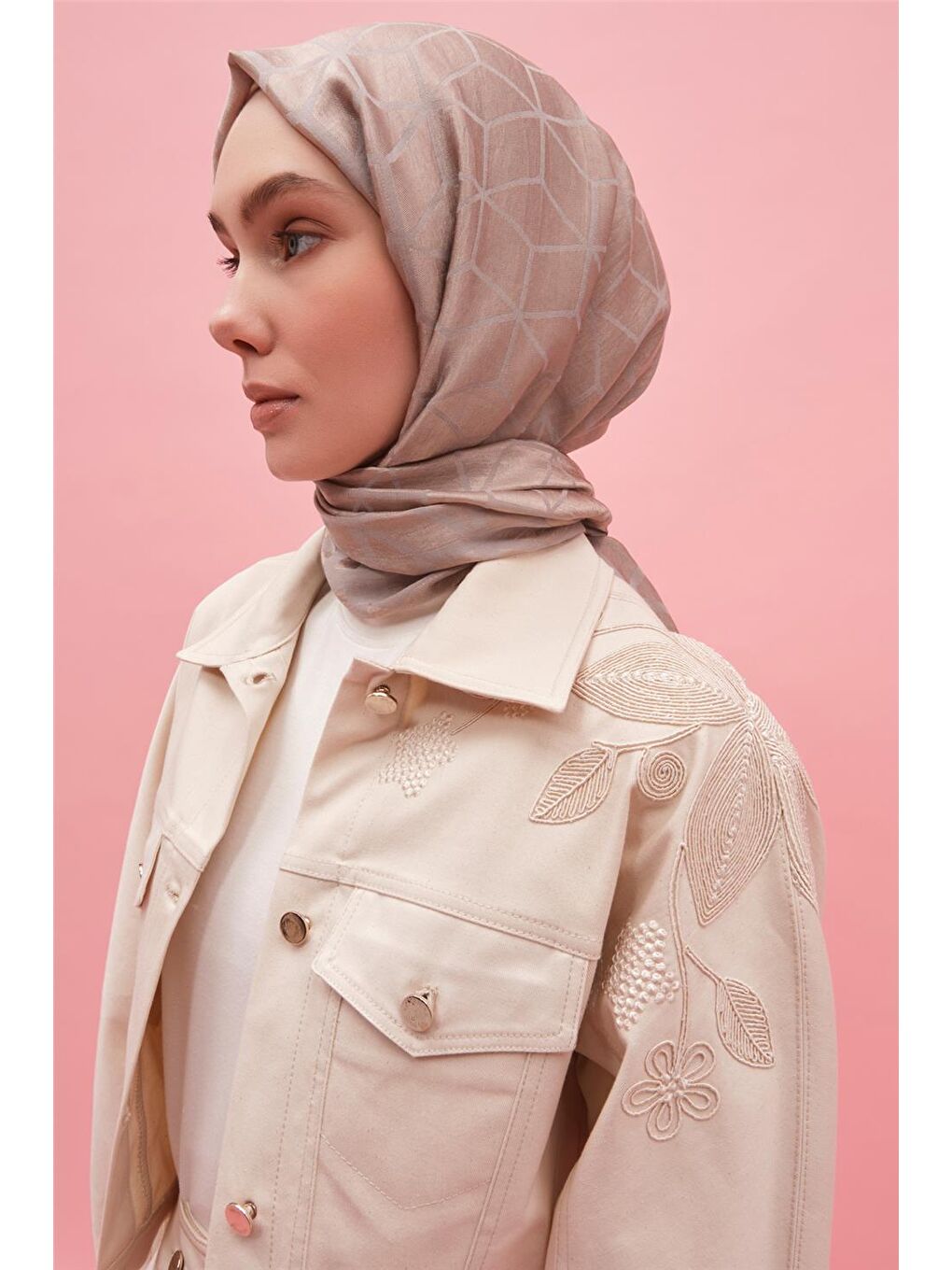 Ekru Nakışlı Natural Denim Ceket 25Y5902 Naturel-3