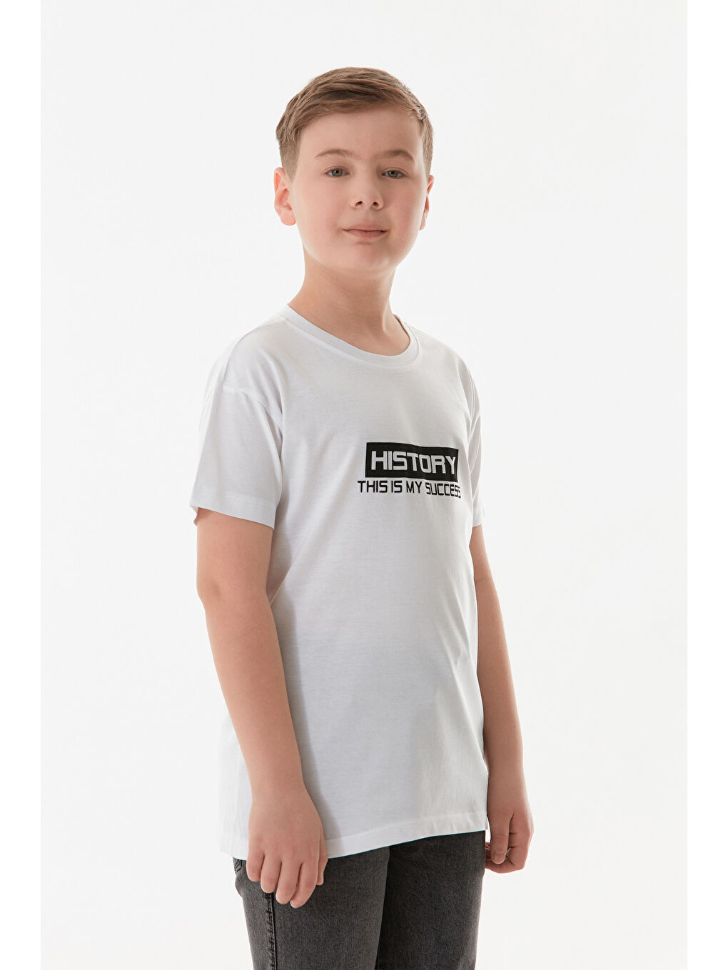 Beyaz History Yazı Baskılı Erkek Çocuk Tişört-2