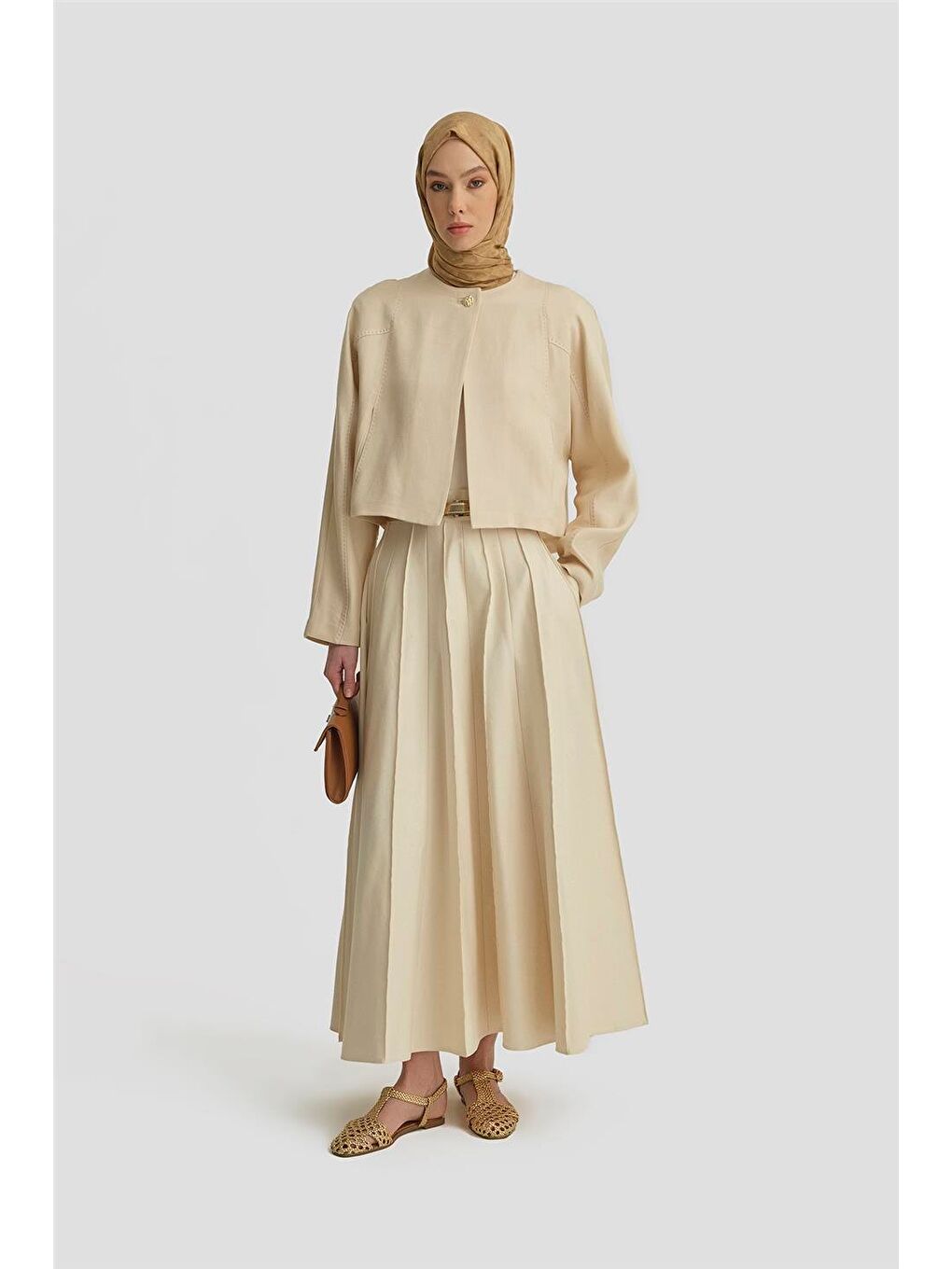 Ekru Elişi Dikişli Lyocell Ceket 25Y5903 Aytaşı