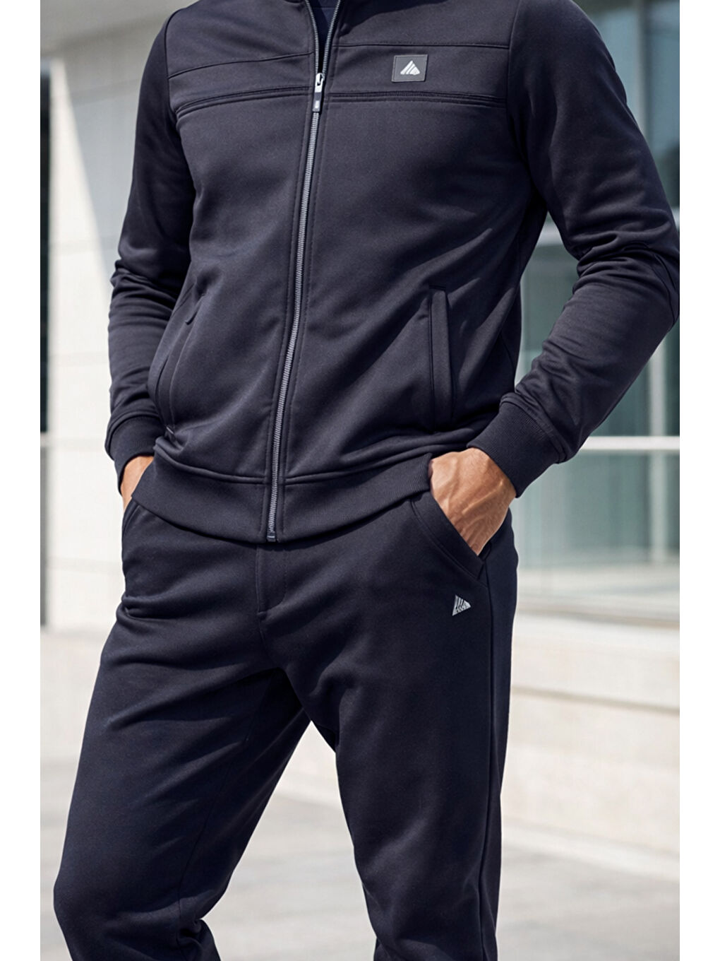 Erkek Önü Kaşkorse Düz Paça Alt ve Ceket Pamuklu Eşofman Takım 2711 Lacivert-1