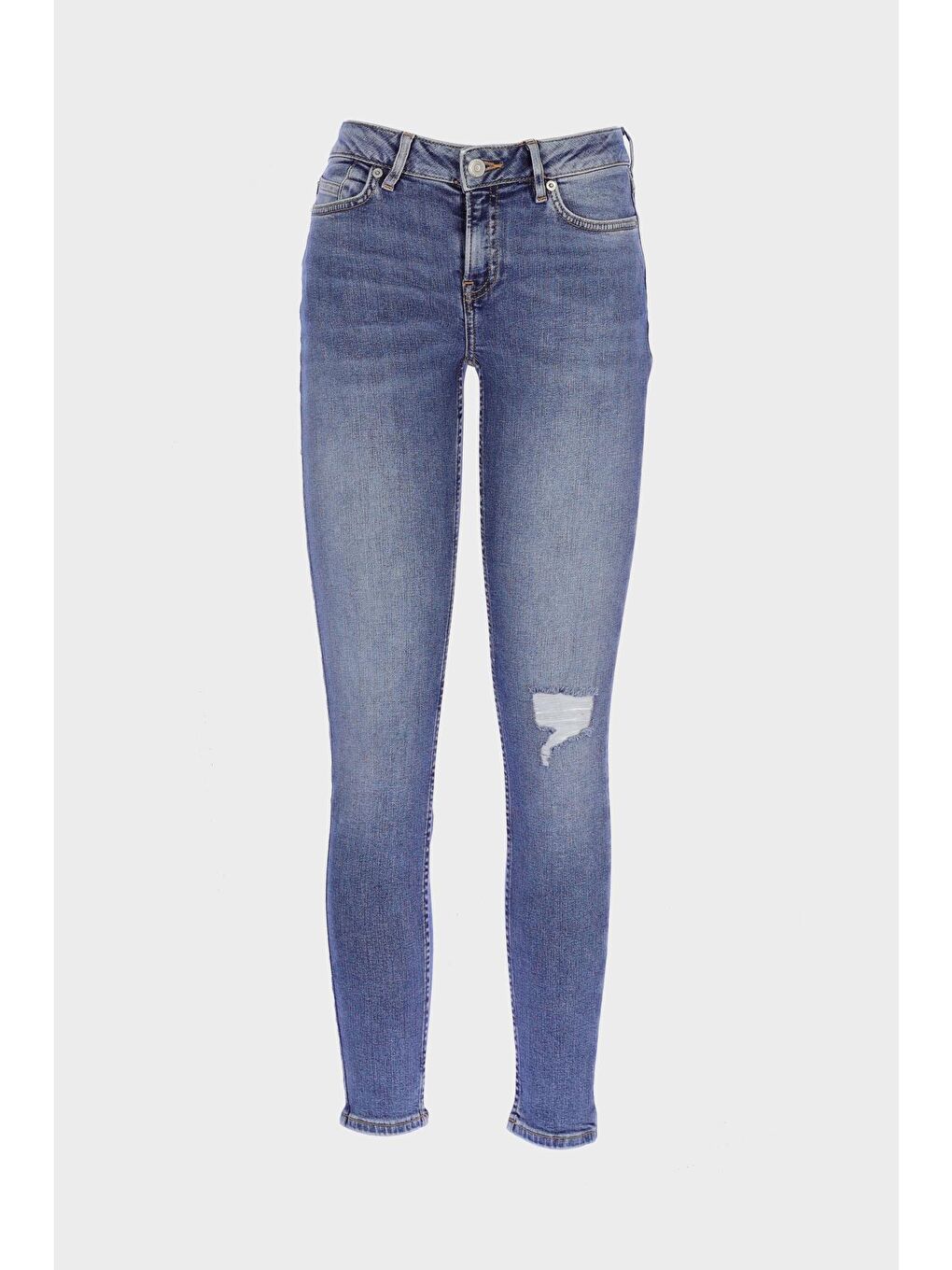 CROSS JEANS Orta Mavi Judy Orta Mavi Yüksek Bel Yıpratma Detaylı Skinny Fit Jean Pantolon C 4521-253