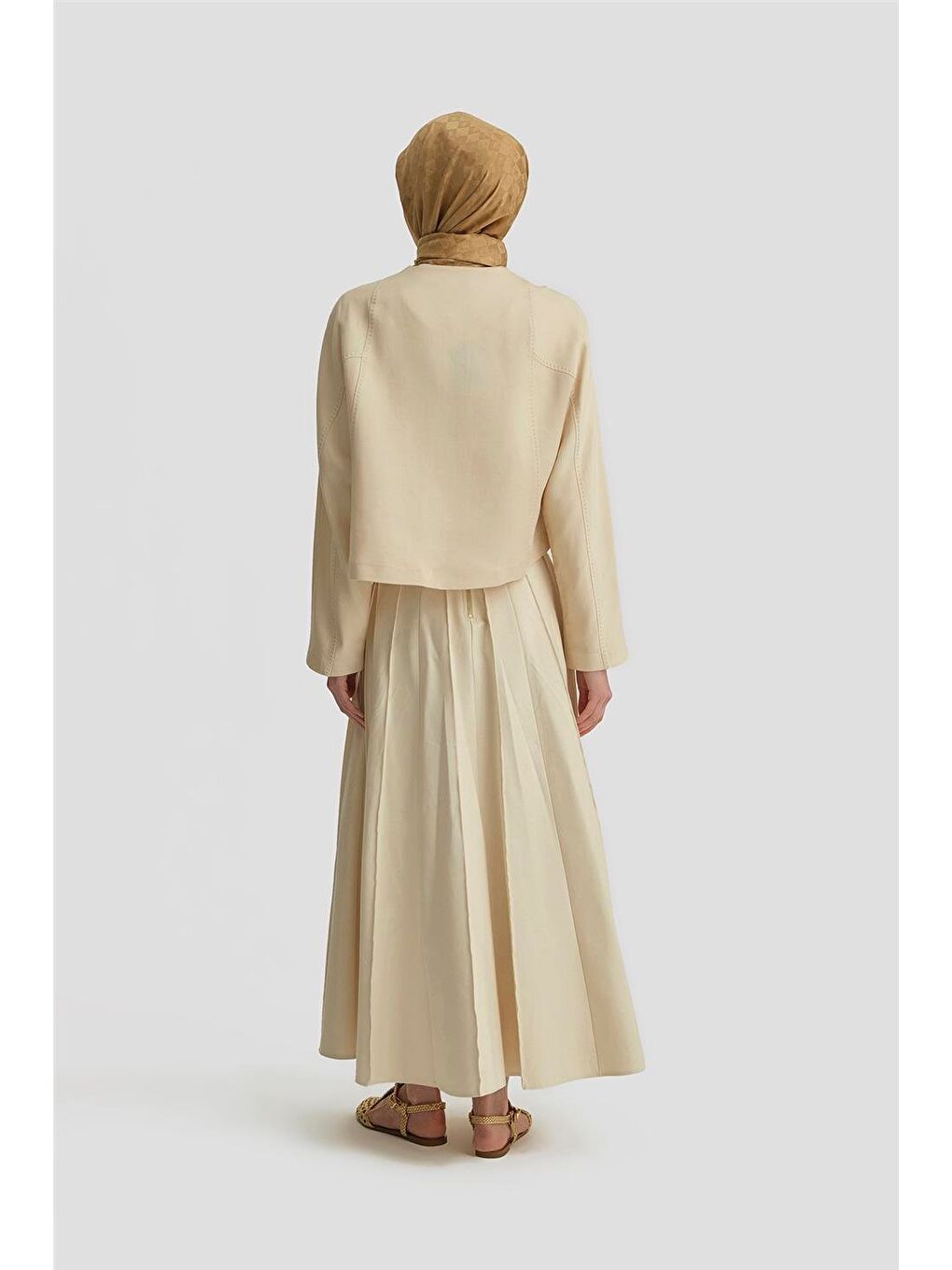 Ekru Elişi Dikişli Lyocell Ceket 25Y5903 Aytaşı-4