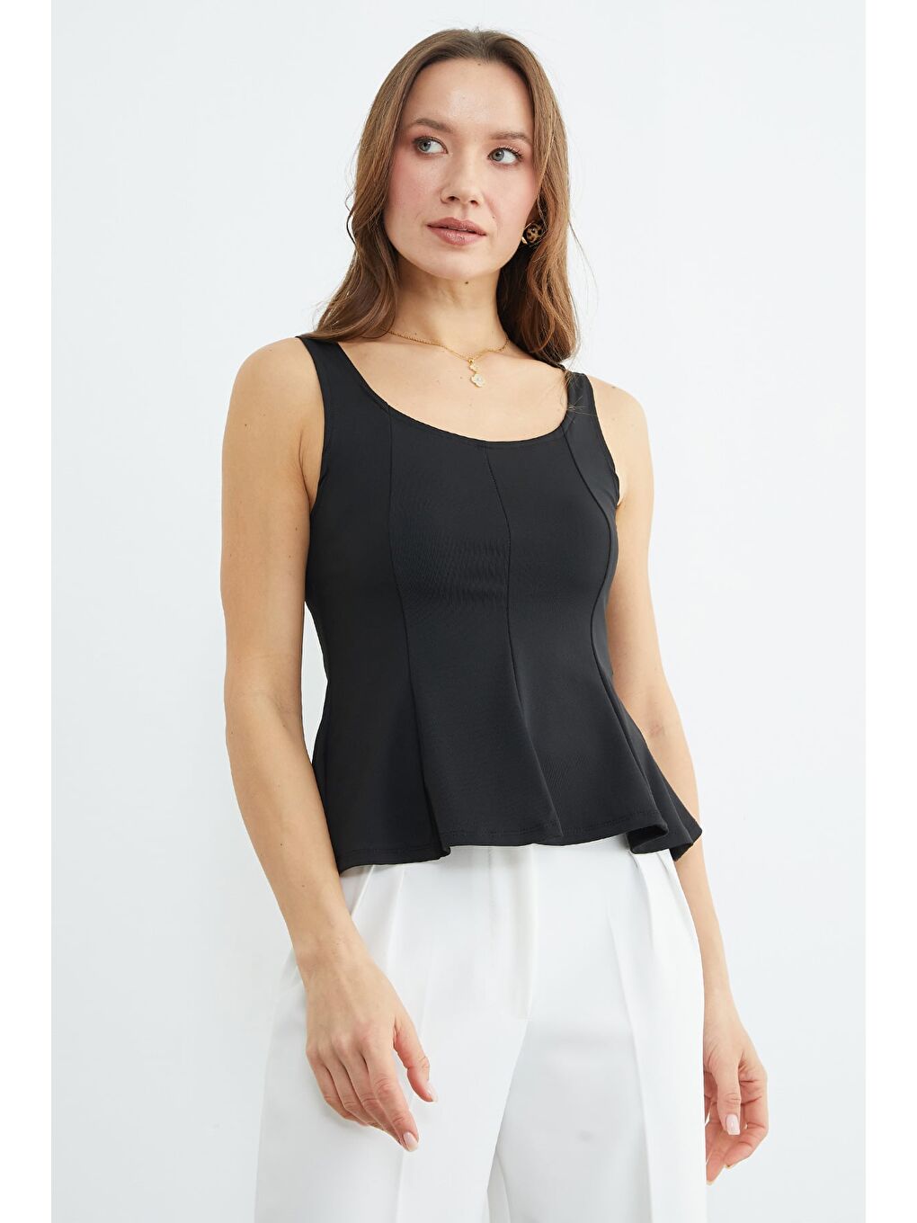 Siyah Kalın Askılı Peplum Bluz-2