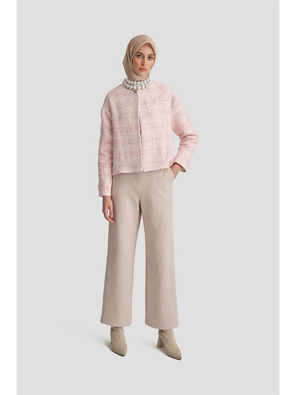 Pamuk İçerikli Tüvıt Ceket 24K5706 Pembe-1