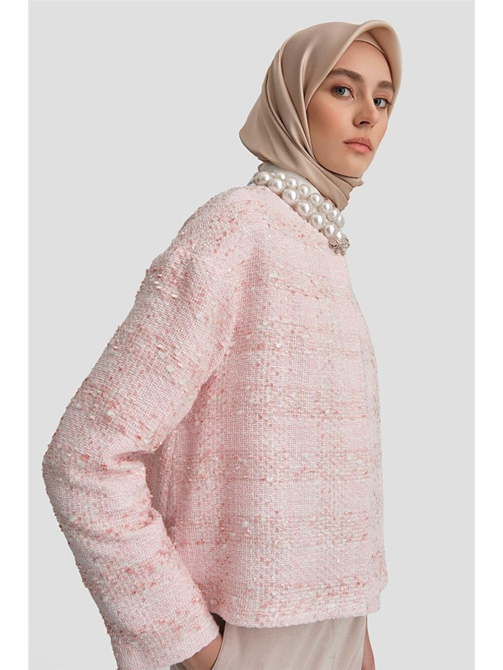 Pamuk İçerikli Tüvıt Ceket 24K5706 Pembe-2