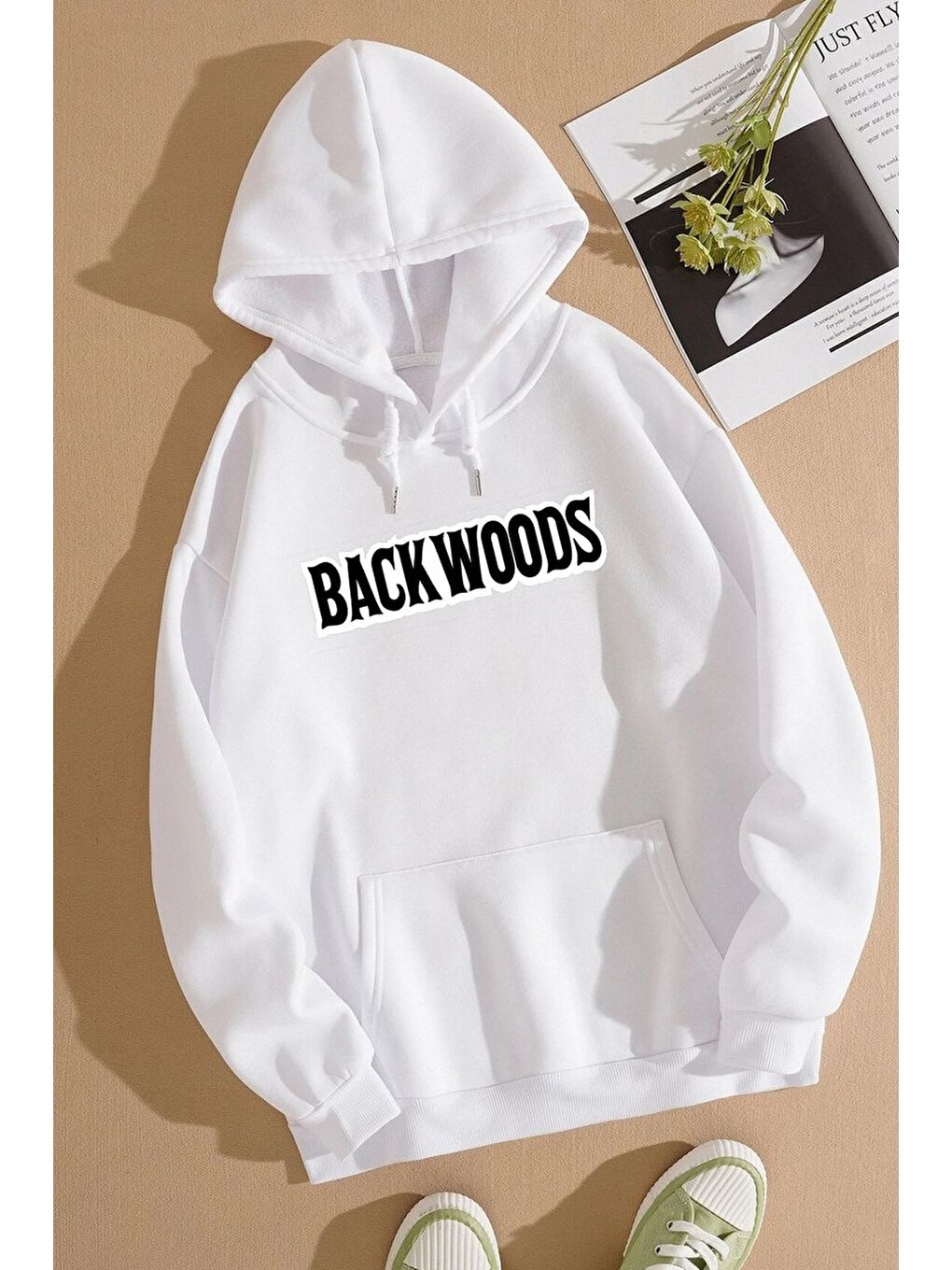 uyguntarz Beyaz Unisex Backwoods Baskılı Sweatshirt