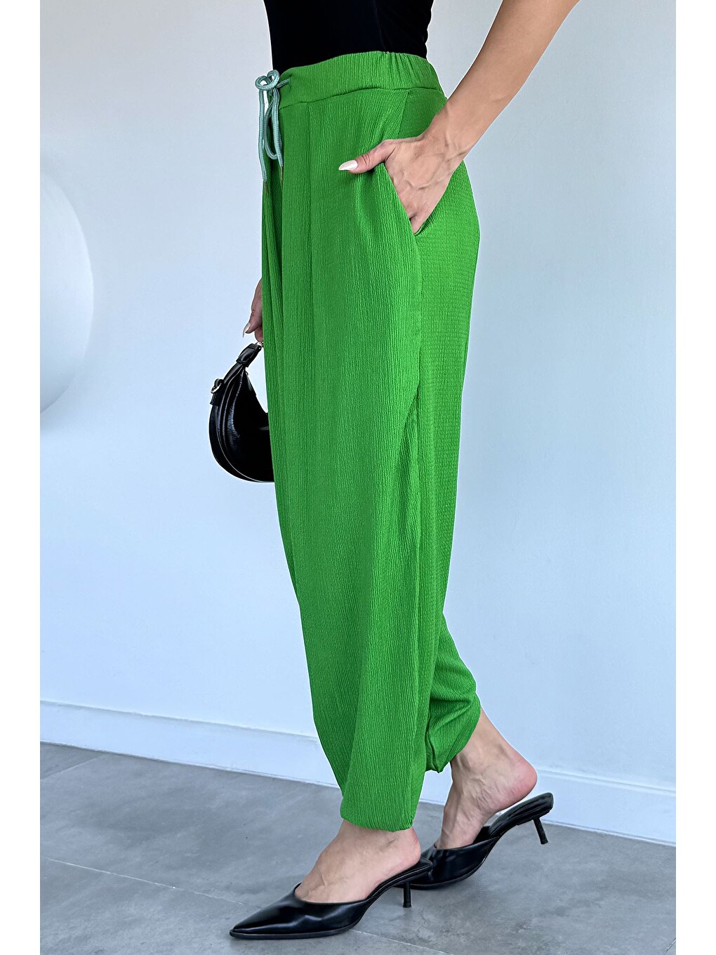 Yeşil Bel Lastikli Şalvar Pantolon-2