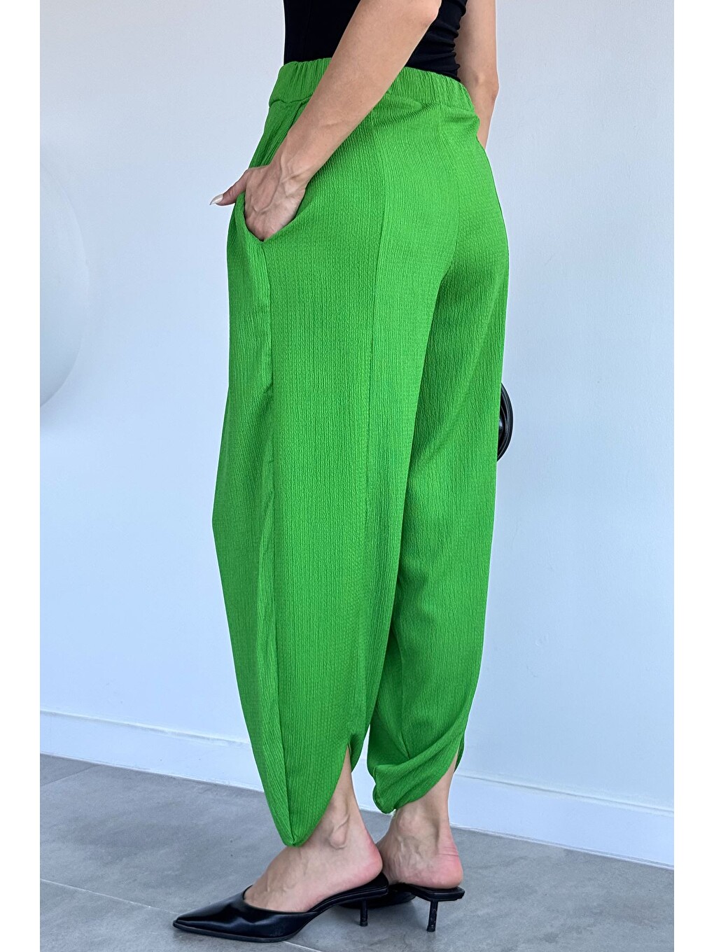 Yeşil Bel Lastikli Şalvar Pantolon-3