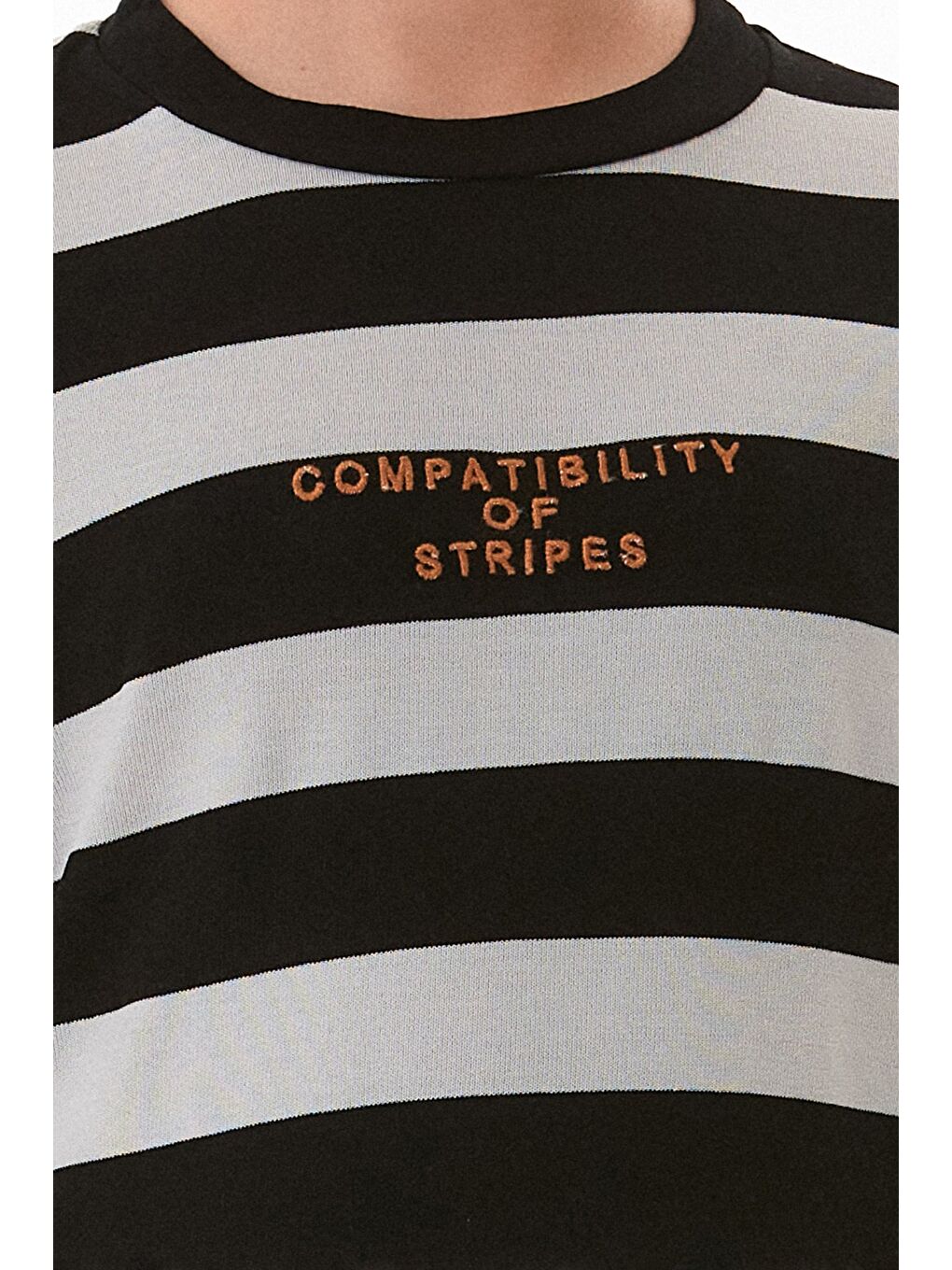 Siyah Çizgili Yazı Nakışlı Erkek Çocuk Tişört-4