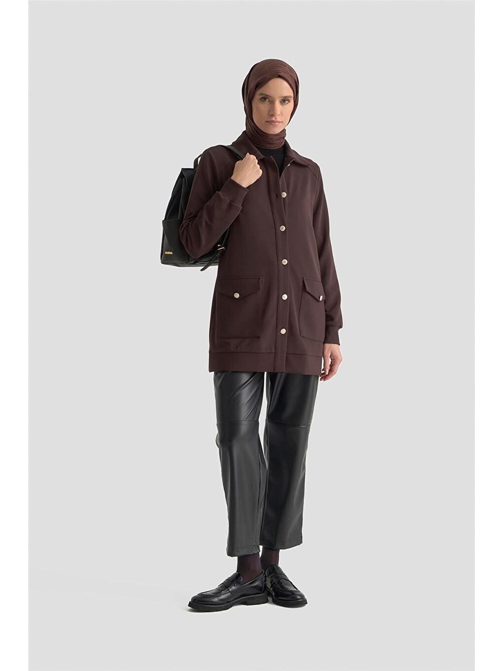 Kahverengi Cep Detaylı Örme Ceket 25Kt1439 Acı Kahve-1