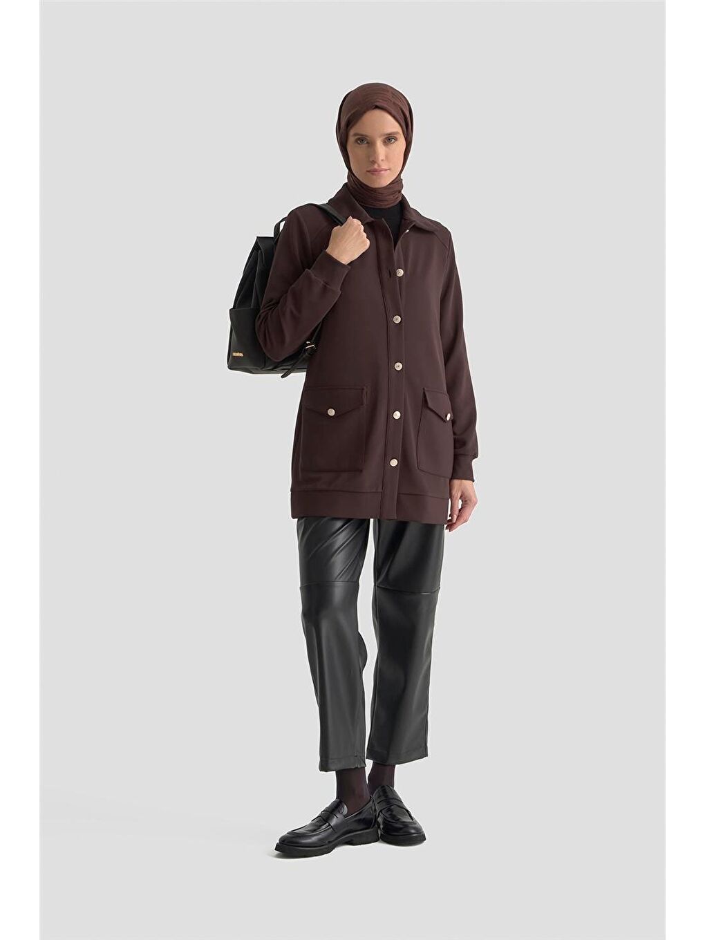 Kahverengi Cep Detaylı Örme Ceket 25Kt1439 Acı Kahve-2