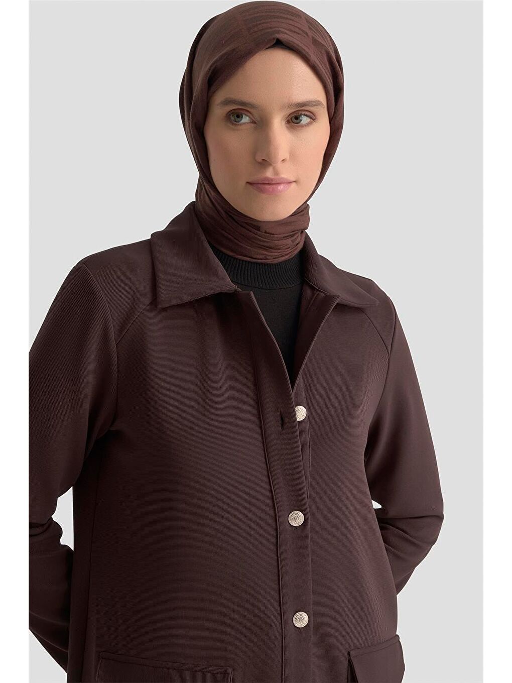 Kahverengi Cep Detaylı Örme Ceket 25Kt1439 Acı Kahve-3