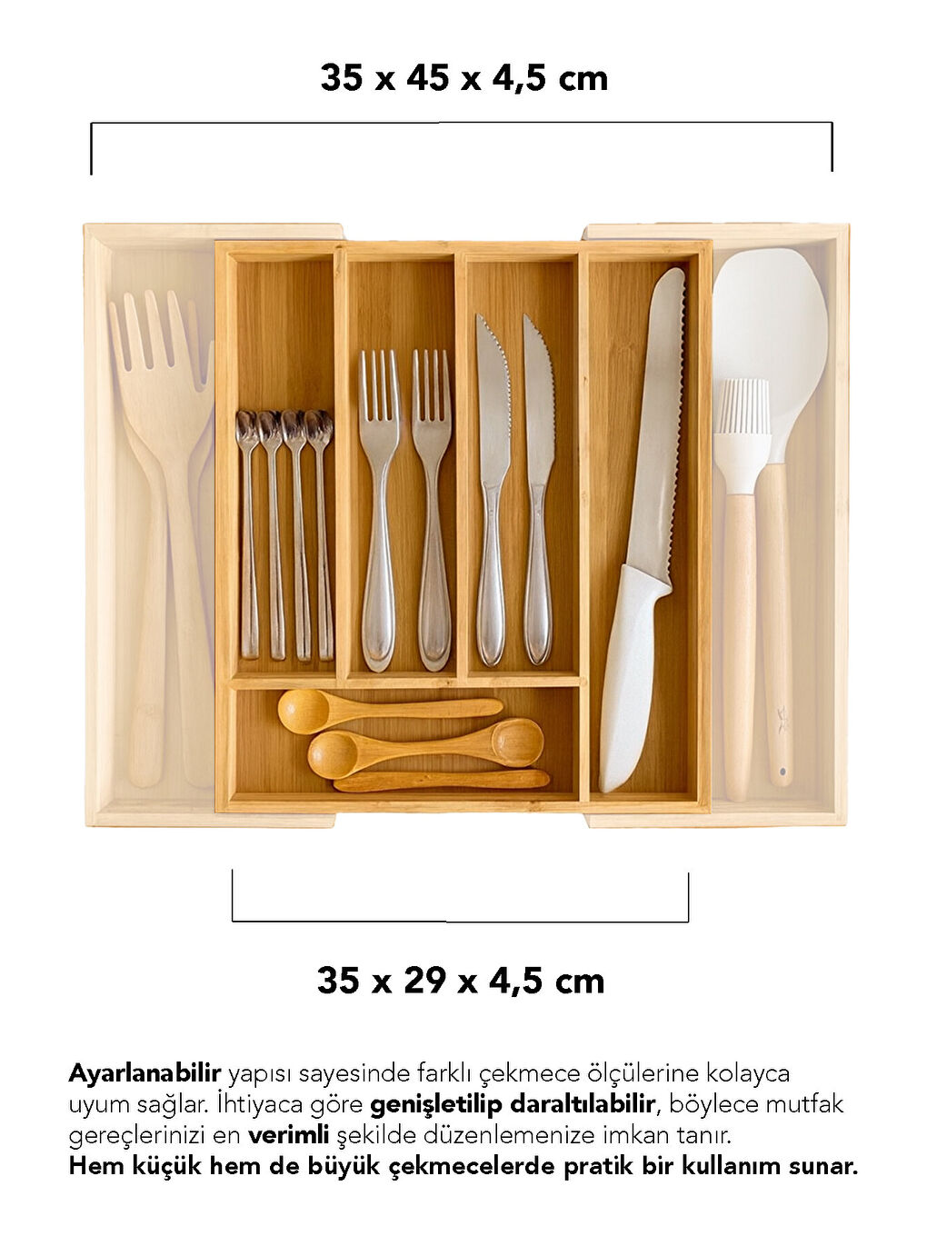 Bej Ayarlanabilir Bambu Kaşıklık-1