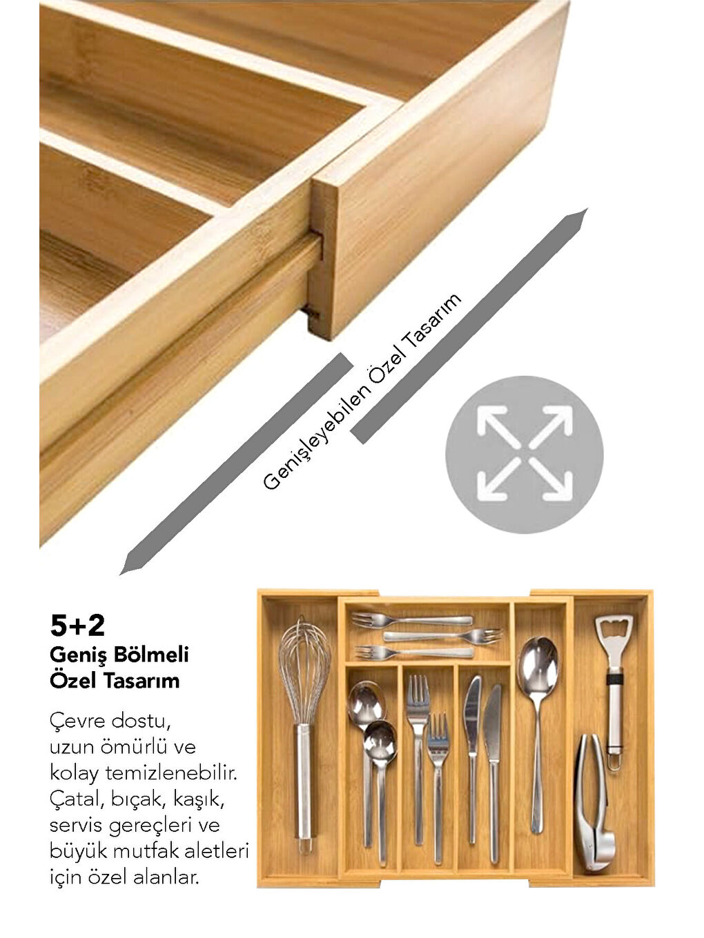 Bej Ayarlanabilir Bambu Kaşıklık-2