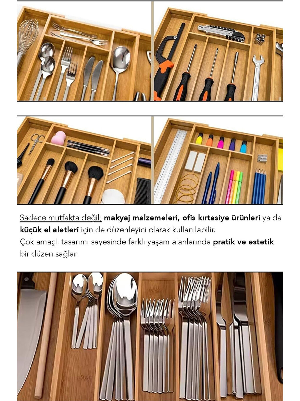 Bej Ayarlanabilir Bambu Kaşıklık-4