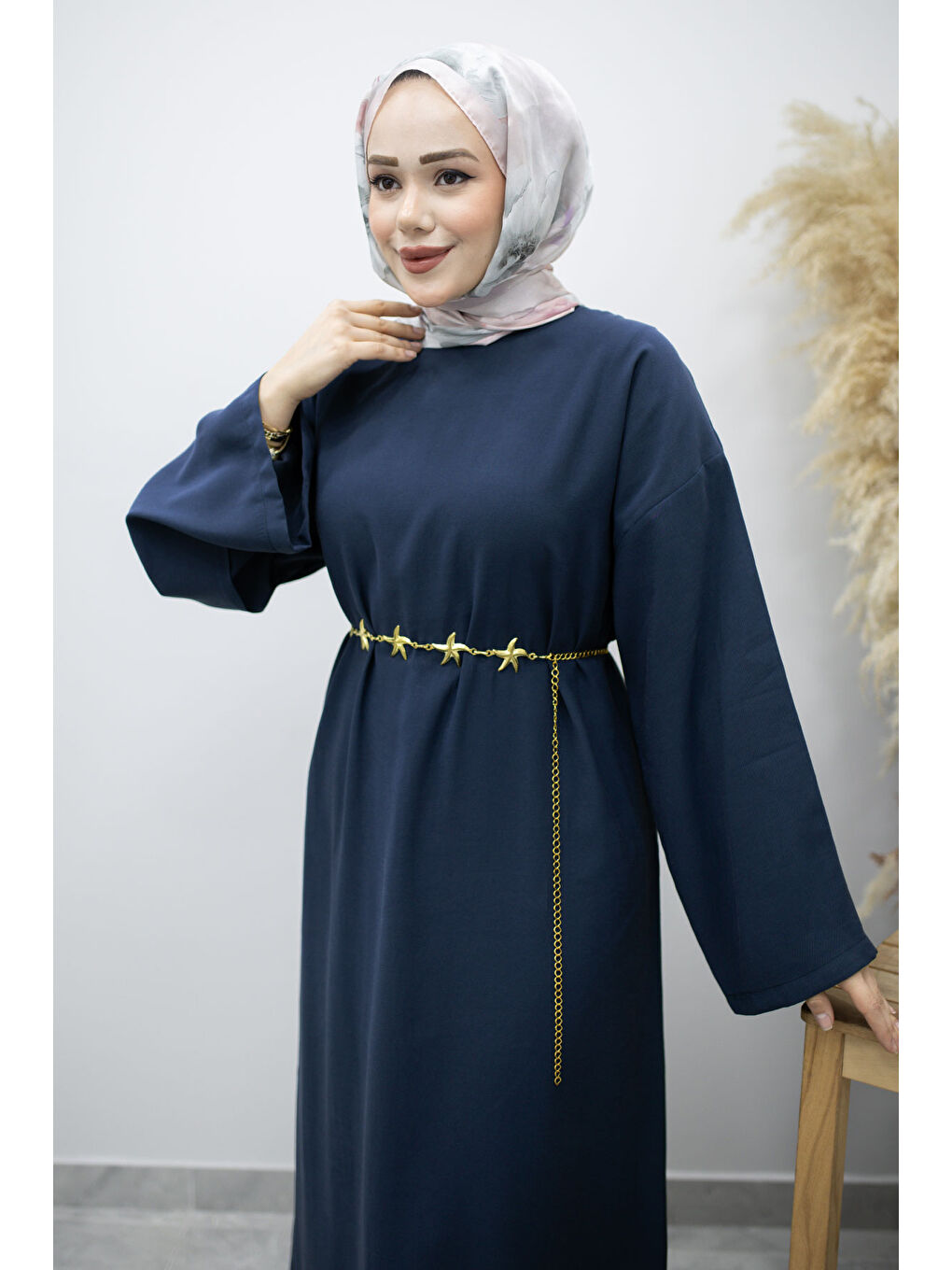 Zincir Kemerli Elbise TSD260191 Lacivert-1